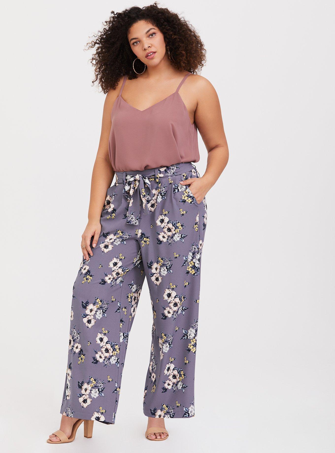 Plus Size Grey Floral Crepe Wide Leg Pant, SPRING RISING, alternate
