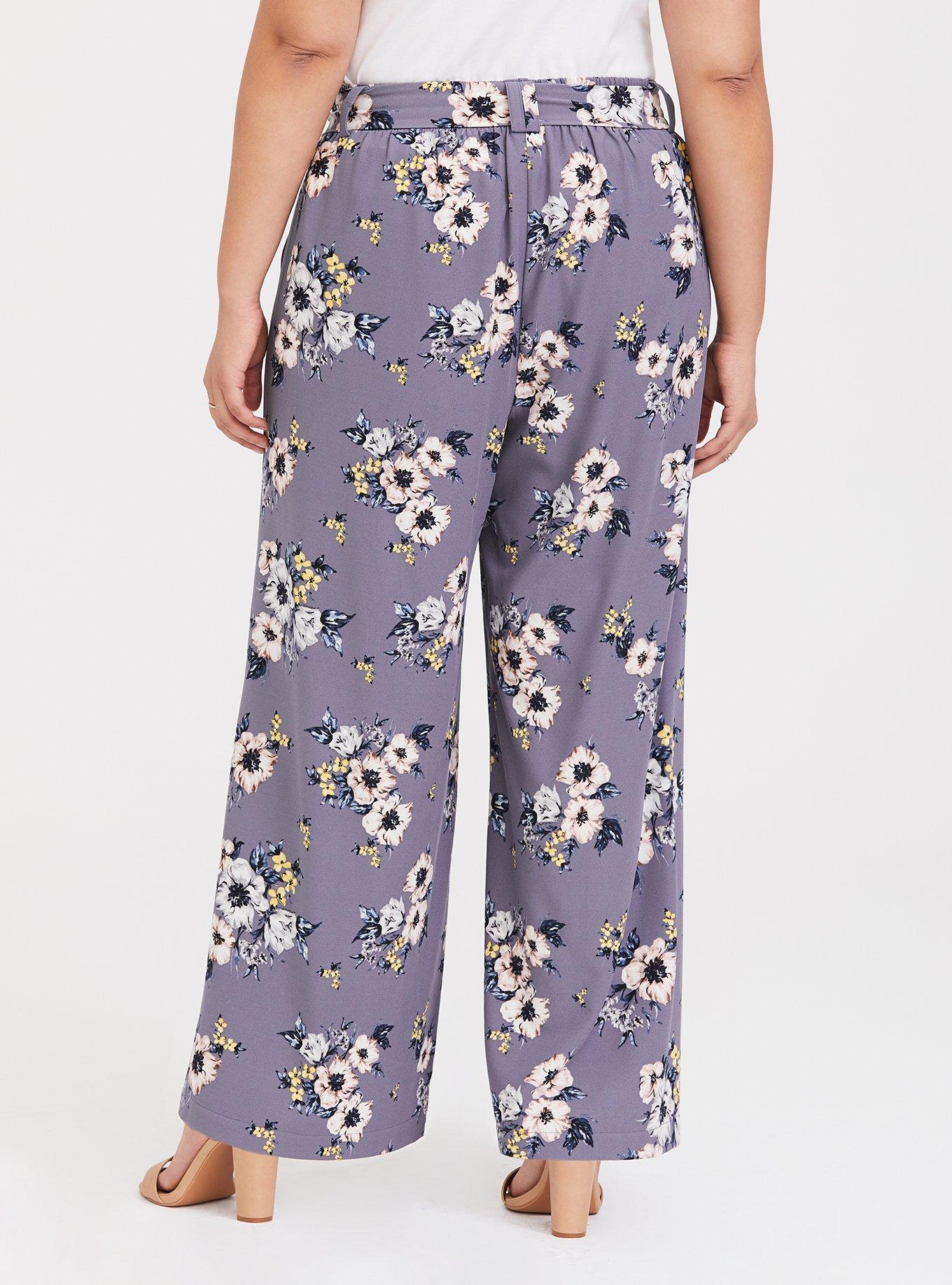 Plus Size Grey Floral Crepe Wide Leg Pant, SPRING RISING, alternate