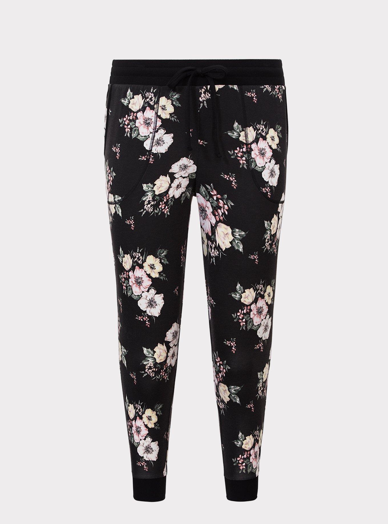 Black Floral Drawstring Jogger, SPRING RISING, hi-res
