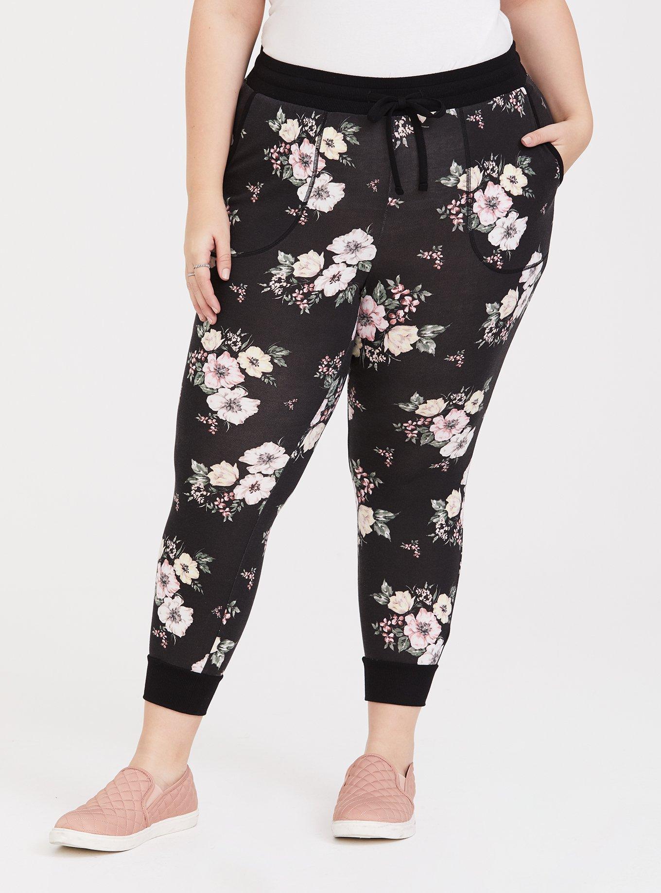 Black Floral Drawstring Jogger, SPRING RISING, hi-res