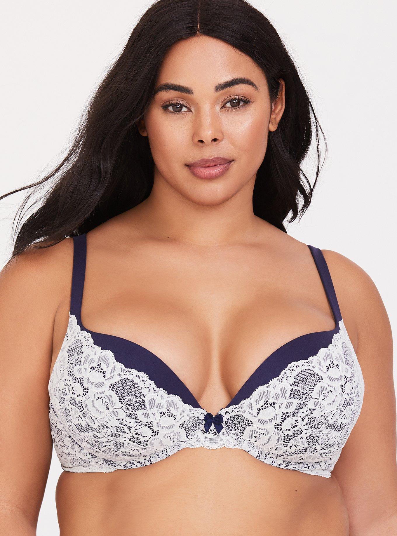 Plus Size - Torrid Curve Body™ Navy Microfiber & Lace Push-Up Plunge Bra -  Torrid