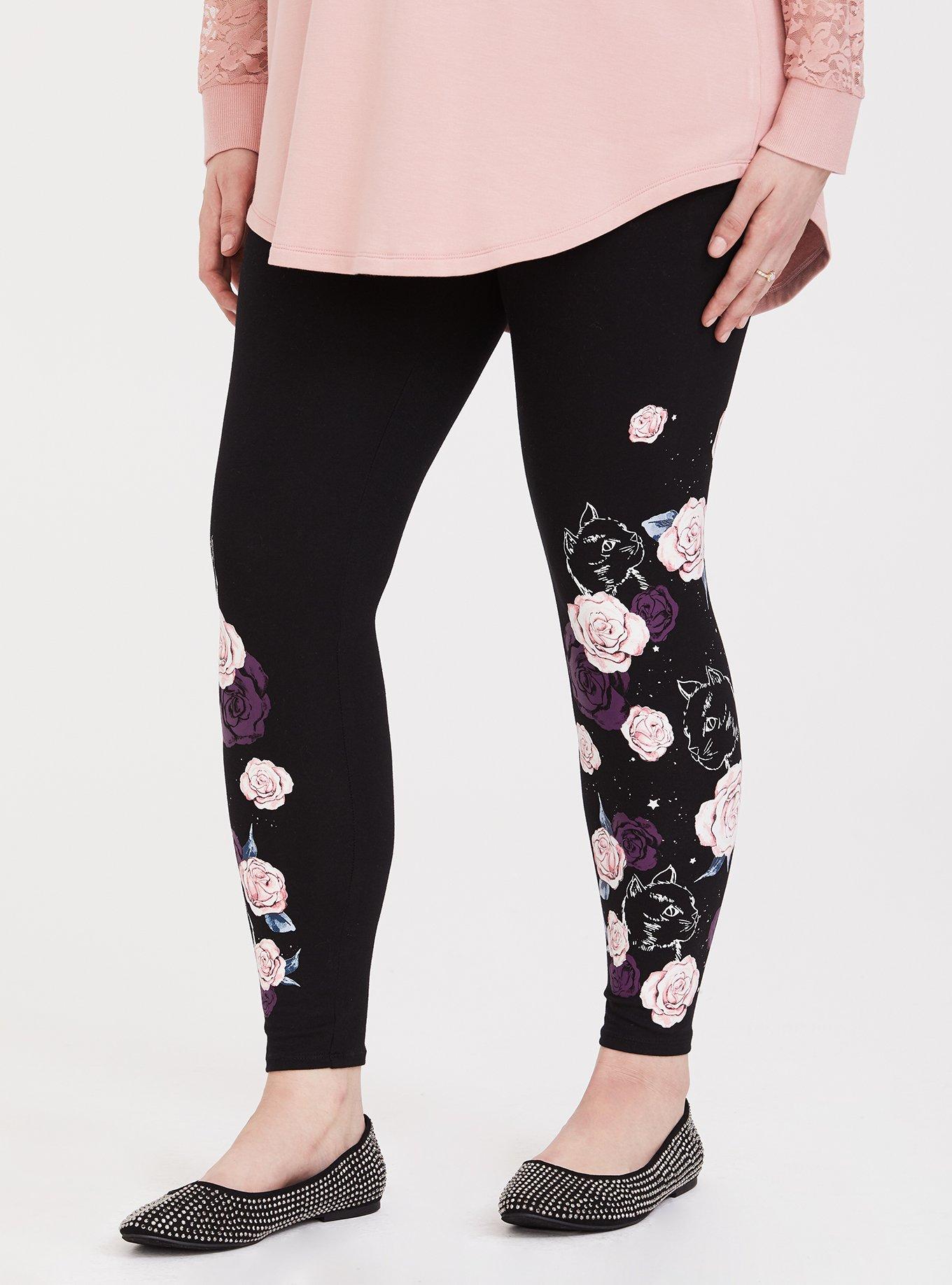 Plus Size Black Floral Cat Legging Torrid