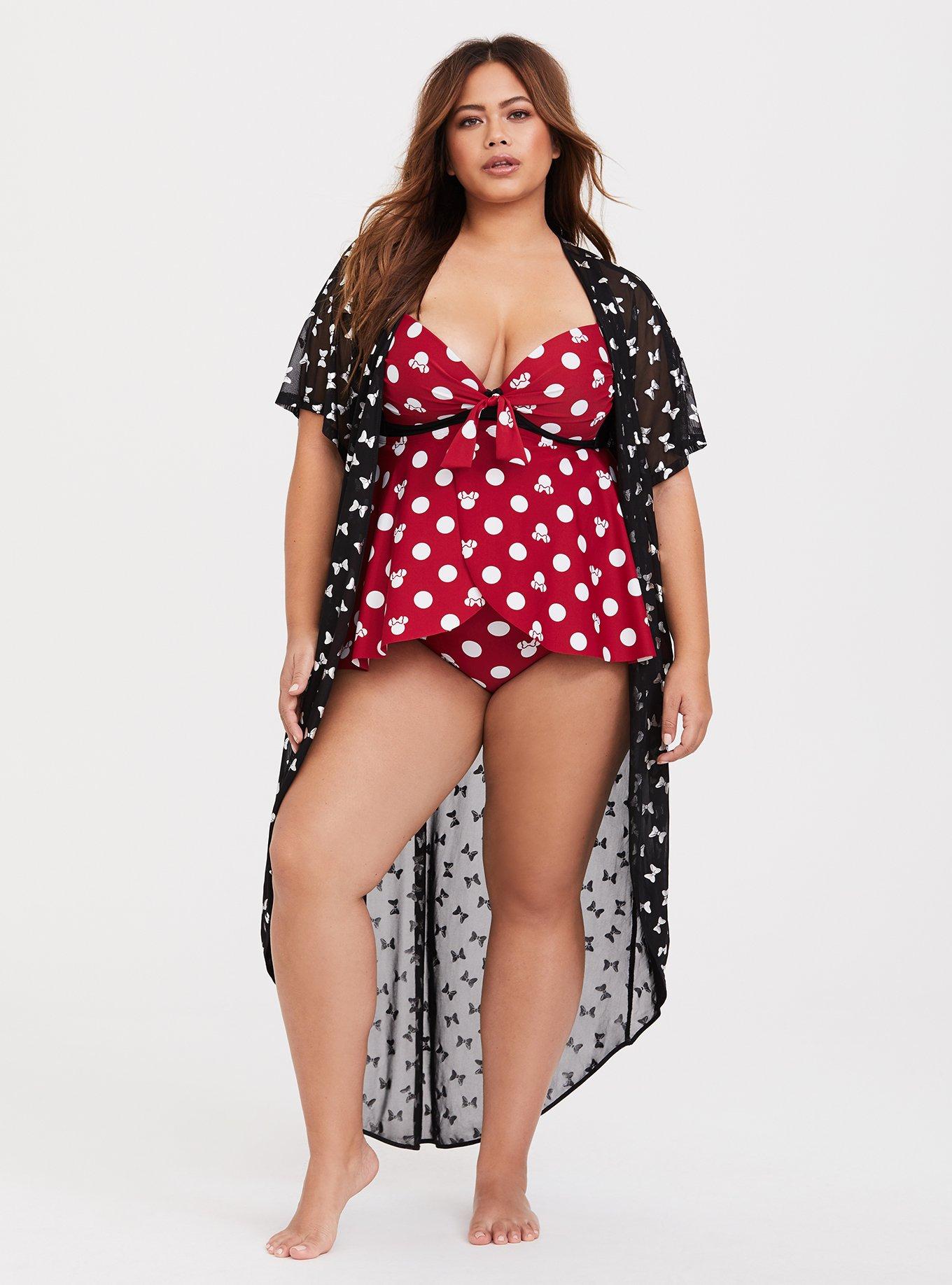 Plus Size - Disney Minnie Mouse Black Bow Kimono Swim Cover-Up - Torrid