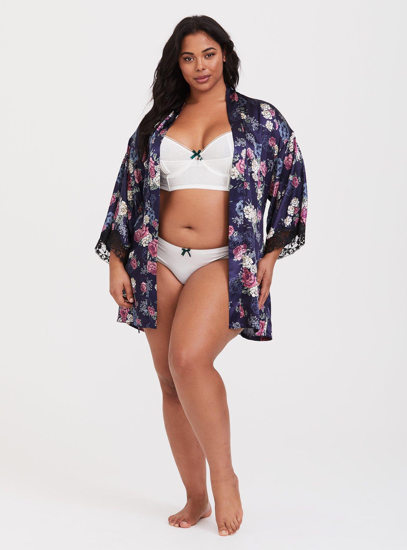 Plus Size Outlander Satin & Lace Robe, FLORAL, alternate