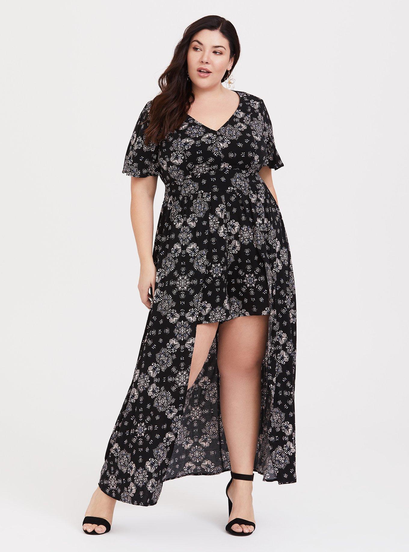 Plus Size - Black Mandala Walk Through Romper - Torrid