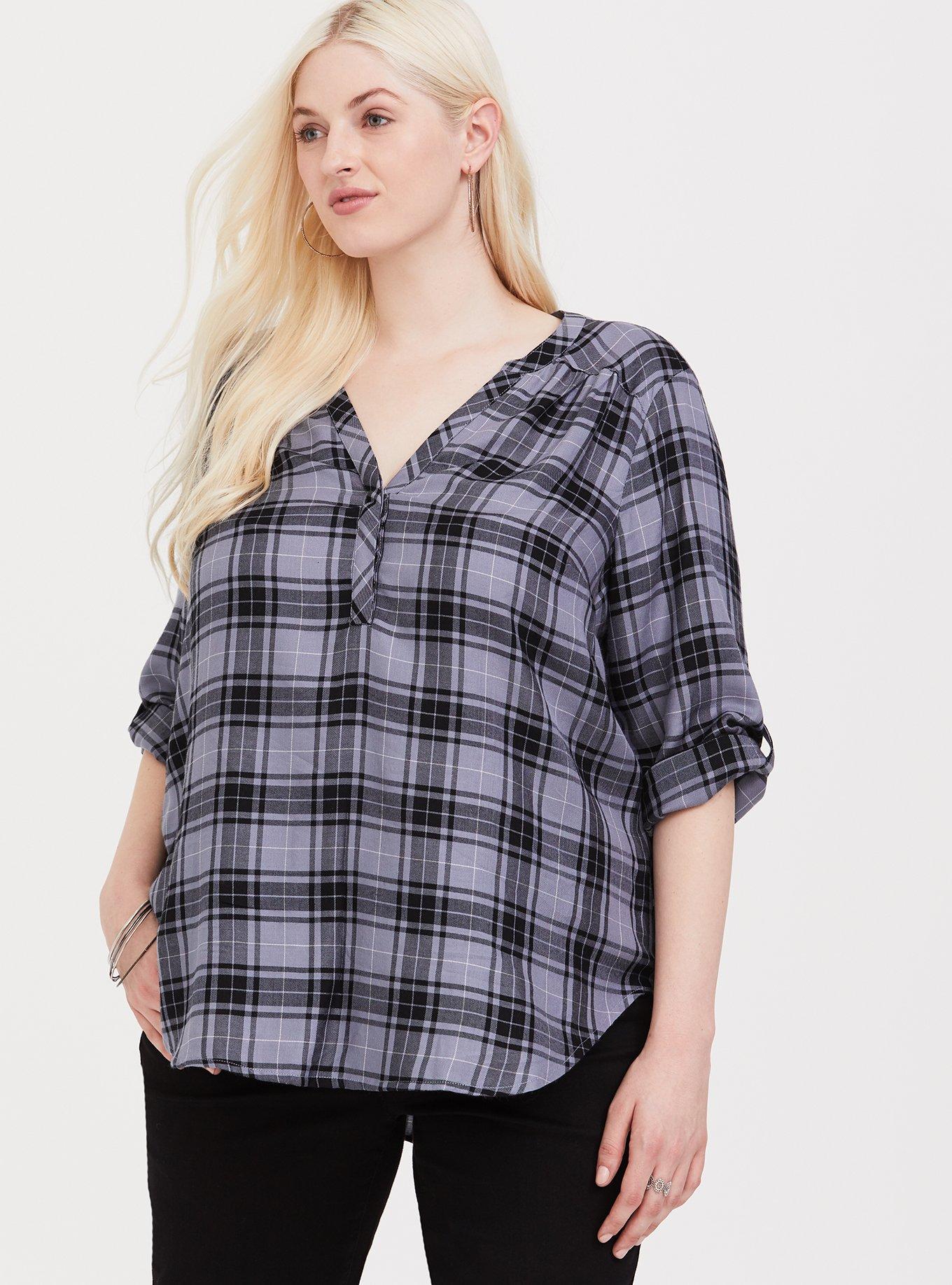 Plus Size - Harper - Blue Black Plaid Twill Pullover - Torrid