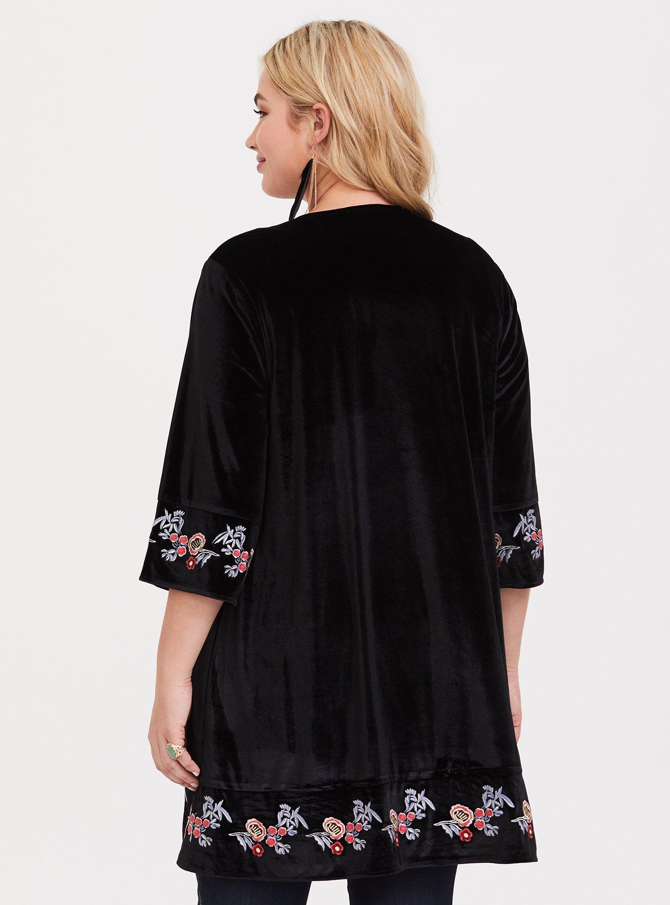 Black Velvet Embroidered Kimono, BLACK, alternate