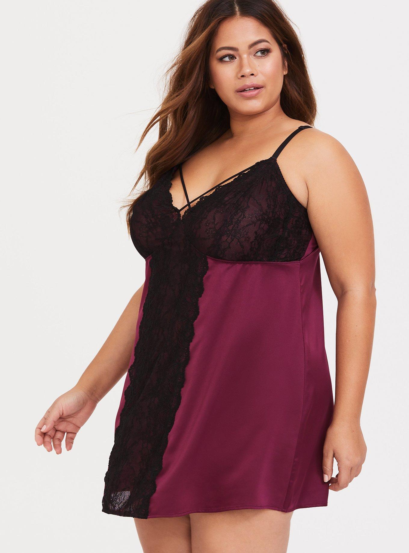 Merlot Satin & Lace Babydoll, MERLOT, alternate