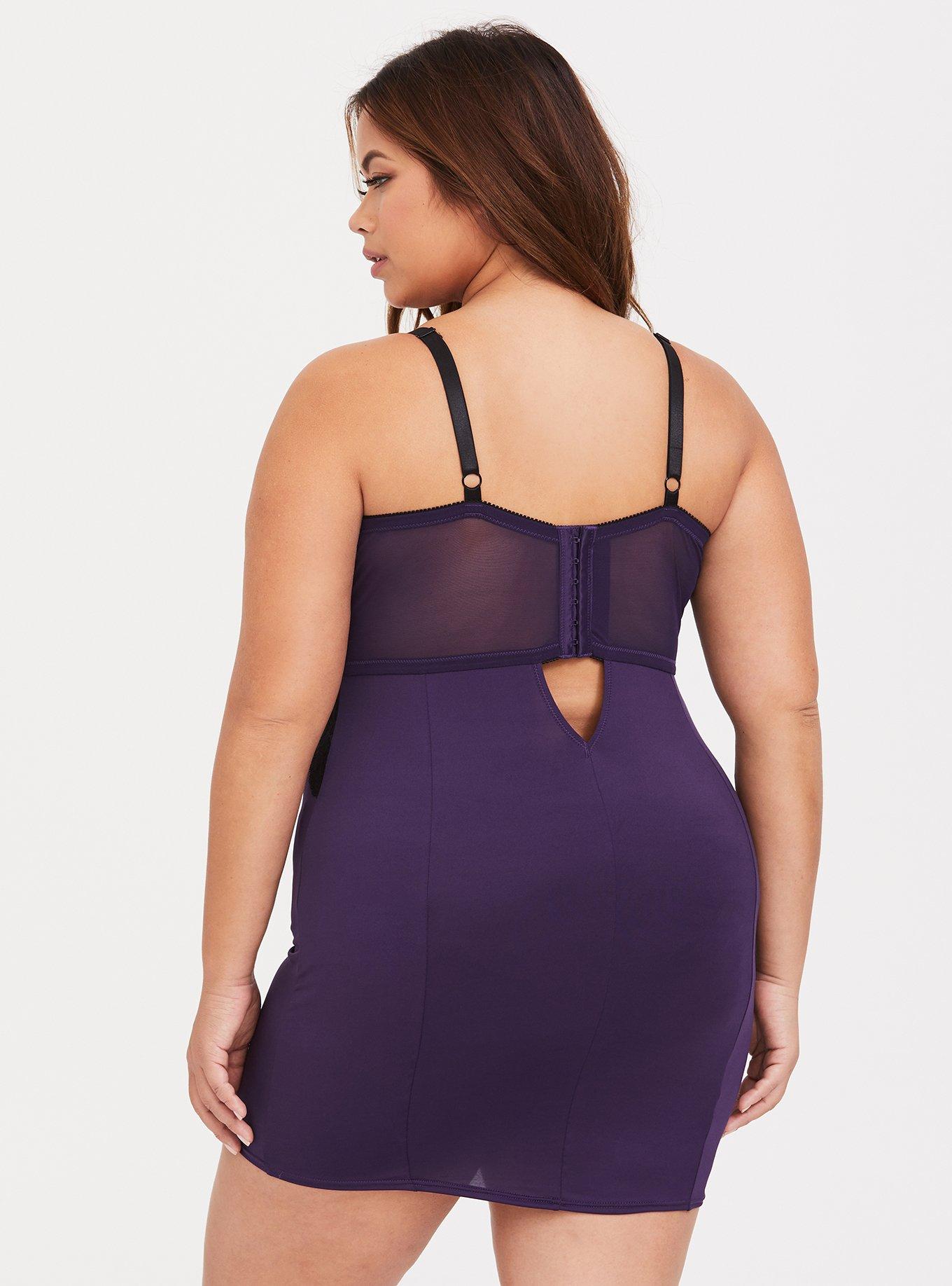 Purple Microfiber & Lace Underwire Chemise, BERRY, alternate