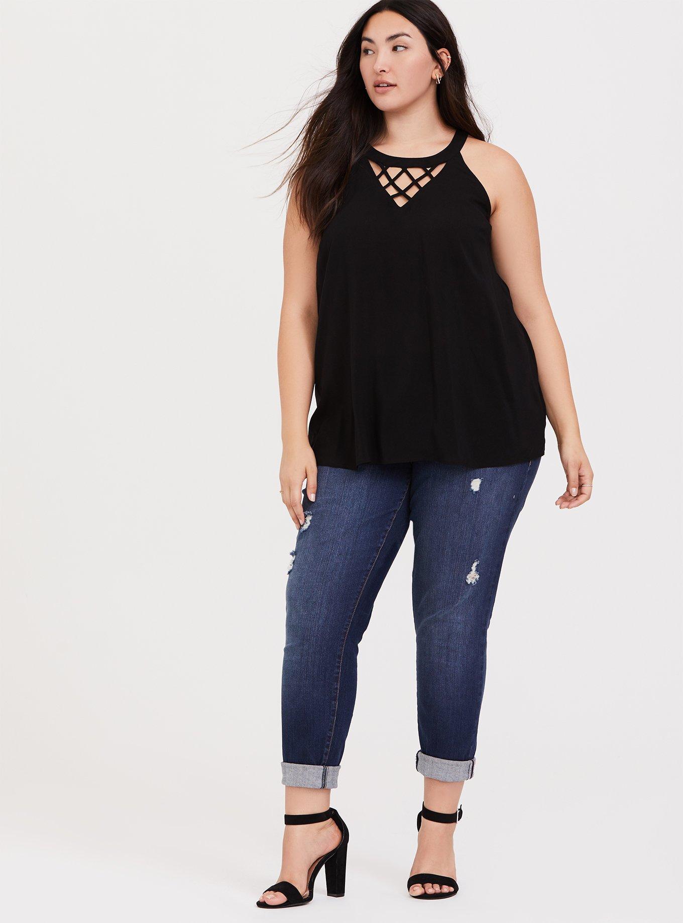 Challis Lattice Goddess Neck Tank, BLACK, alternate