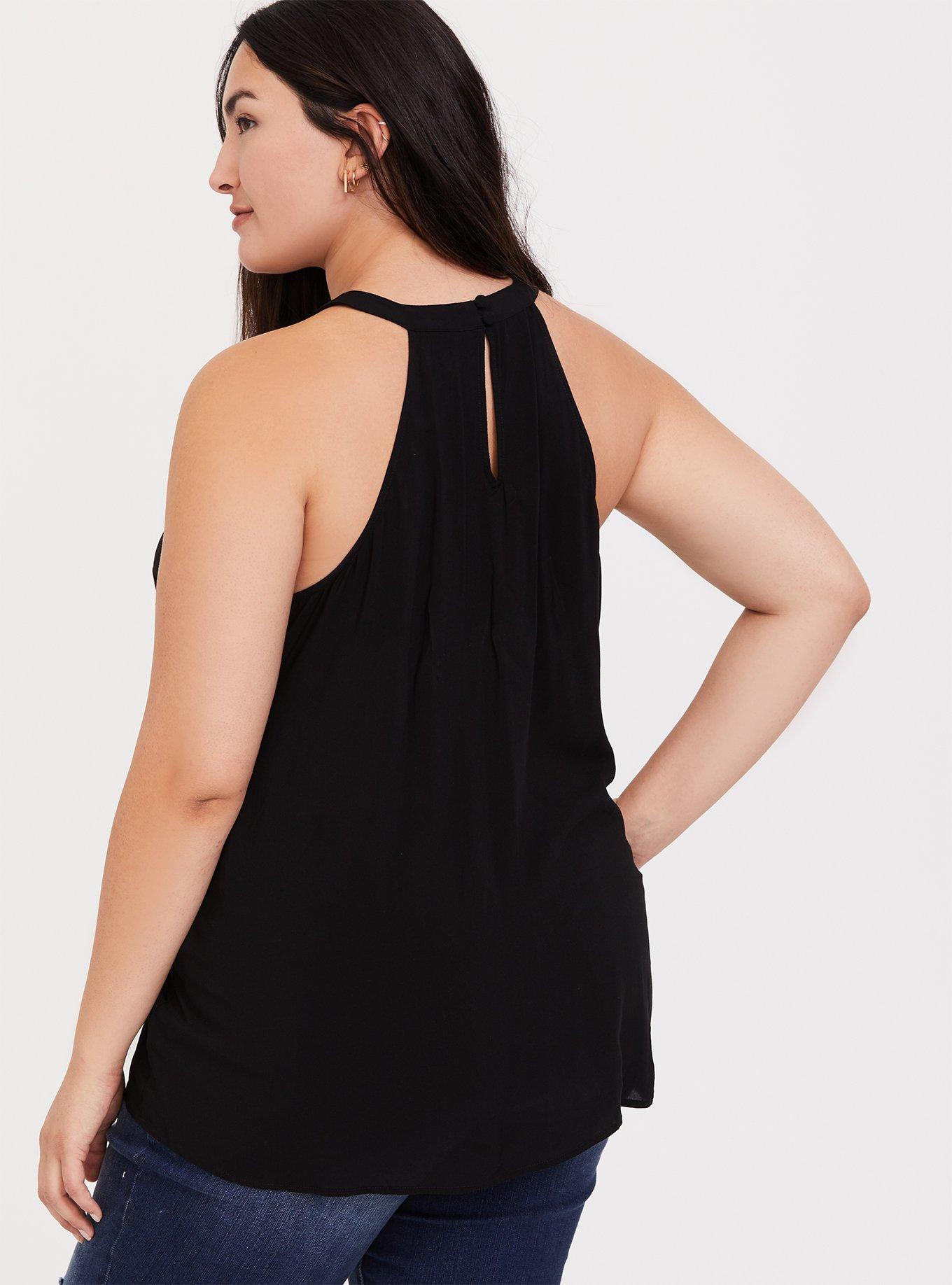 Challis Lattice Goddess Neck Tank, BLACK, alternate