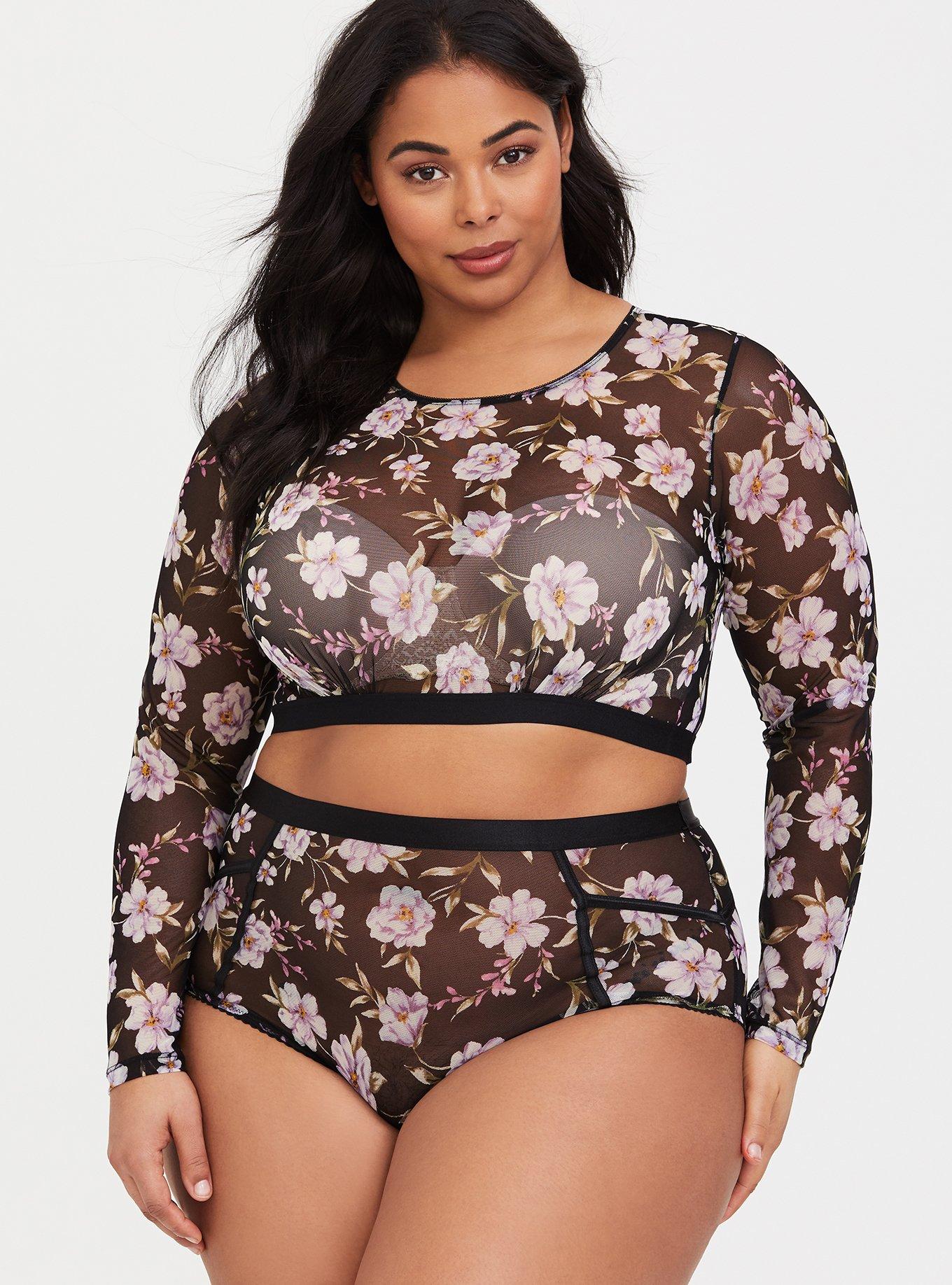 Plus Size Simply Mesh High-Rise Brief Panty, FLORAL, alternate