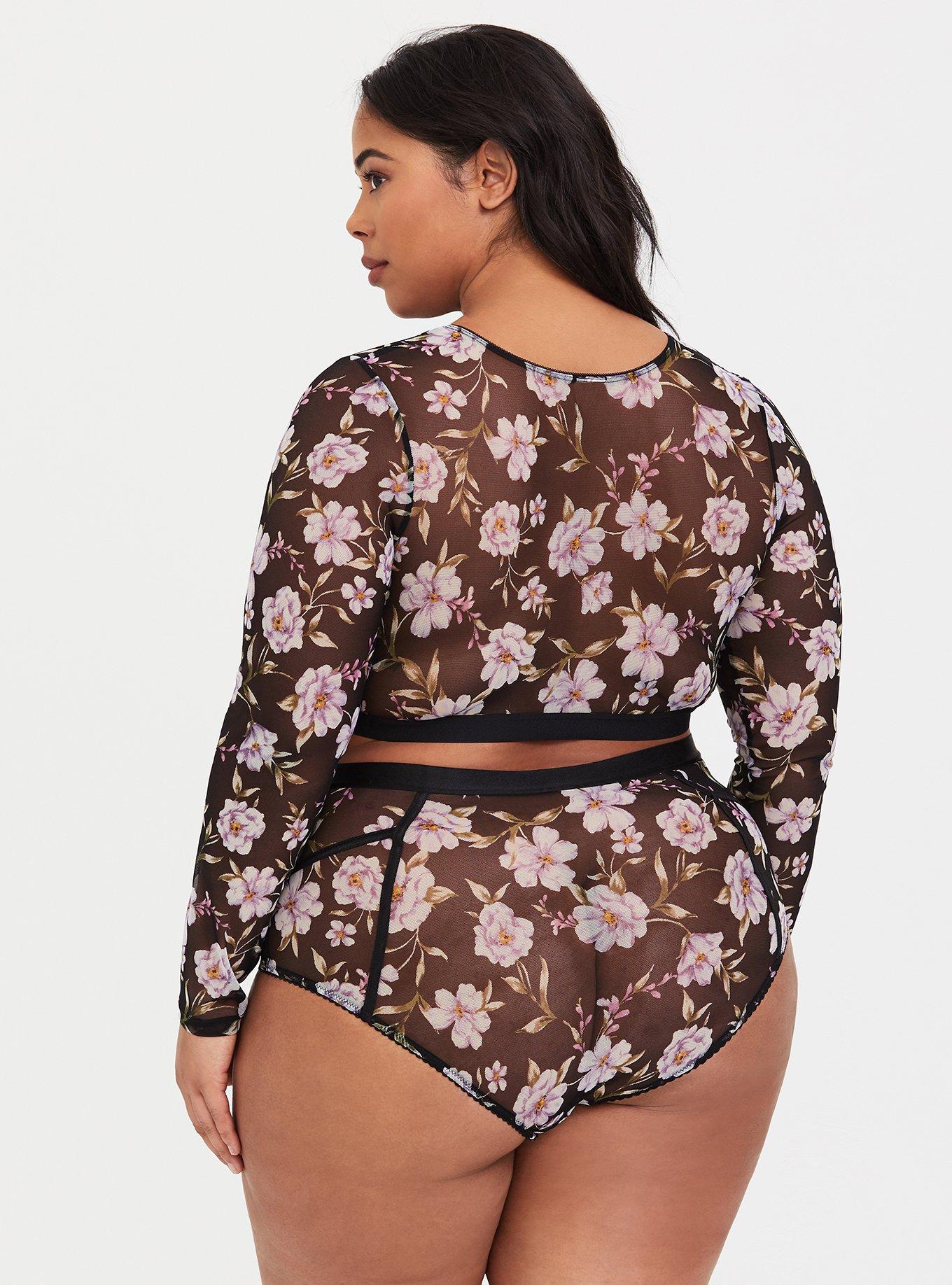 Plus Size Simply Mesh High-Rise Brief Panty, FLORAL, alternate