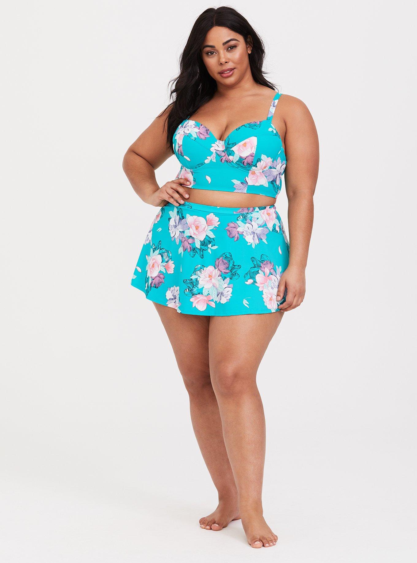 Plus Size Aqua Floral Underwire Bikini Top, , alternate
