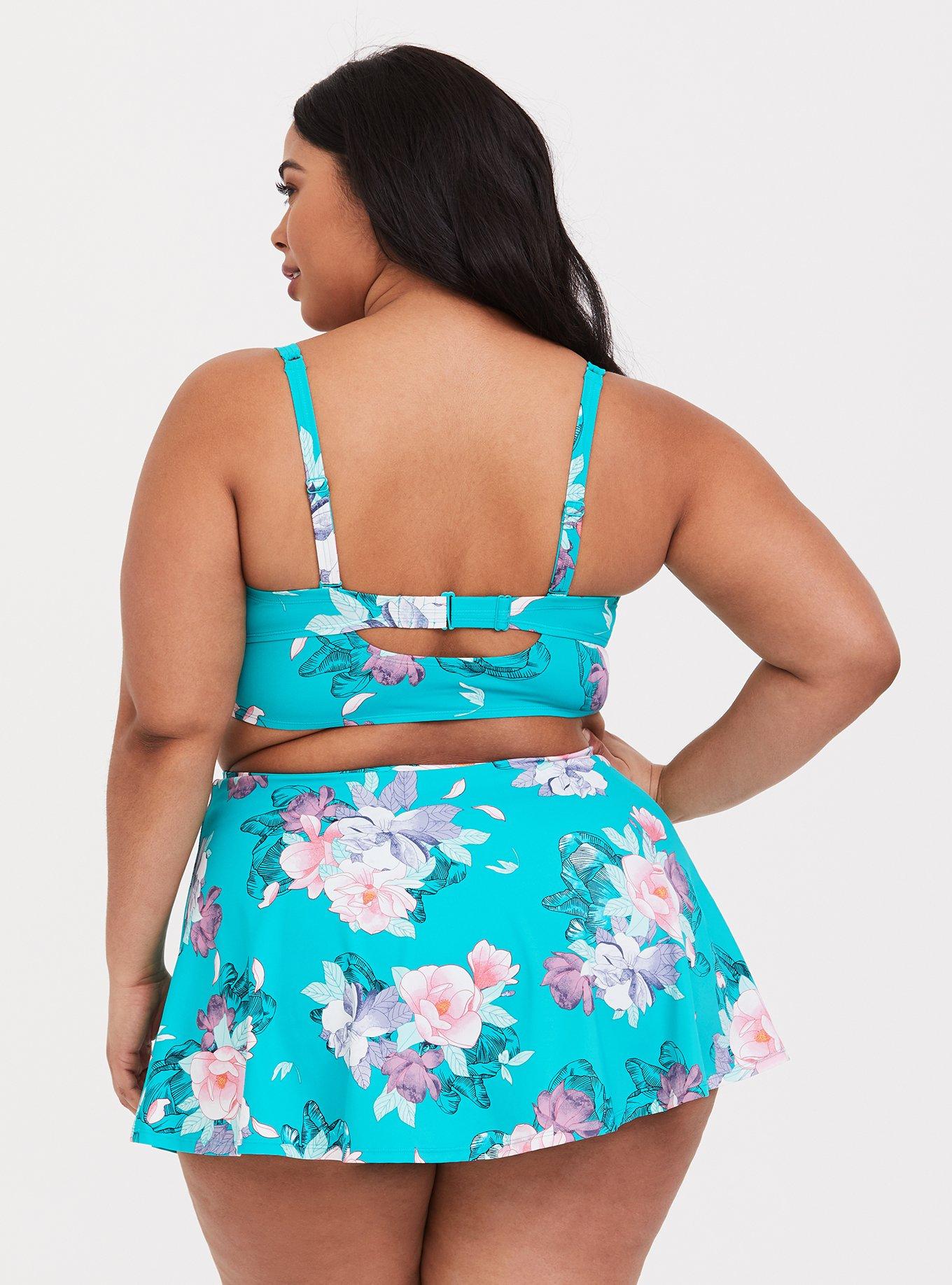 Plus Size Aqua Floral Underwire Bikini Top, , alternate