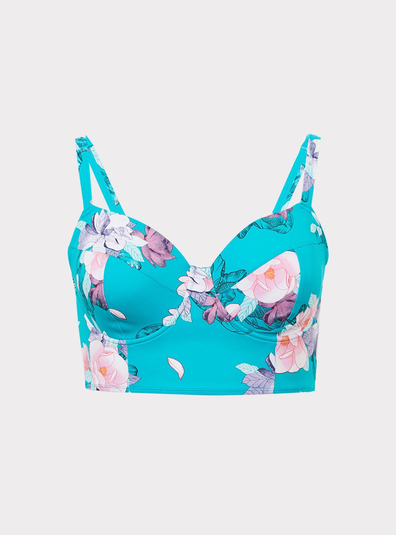 Plus Size Aqua Floral Underwire Bikini Top, , hi-res