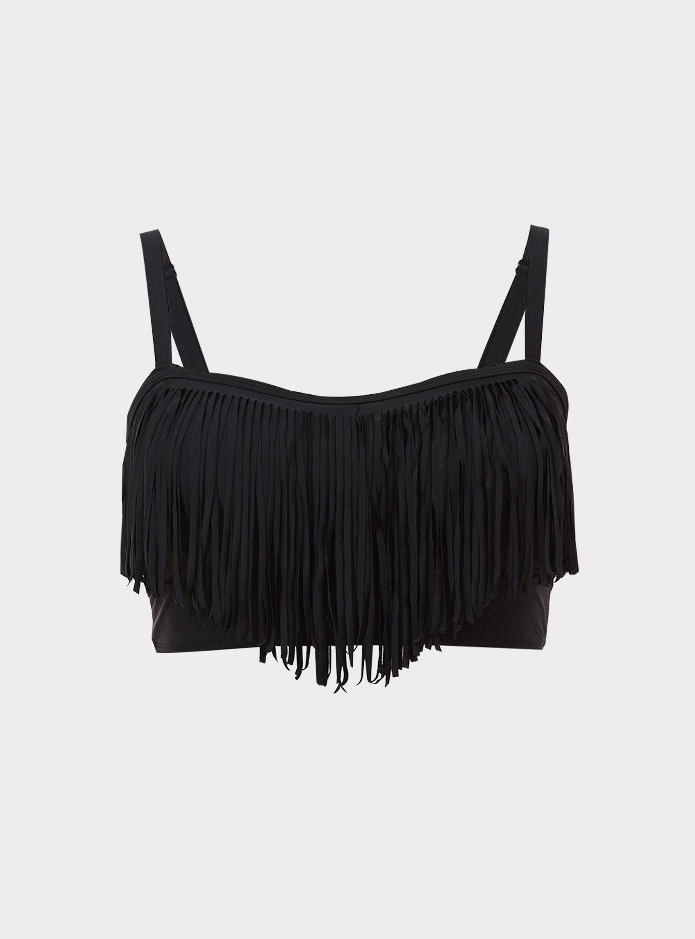 Black Fringe Wireless Bikini Top, , hi-res