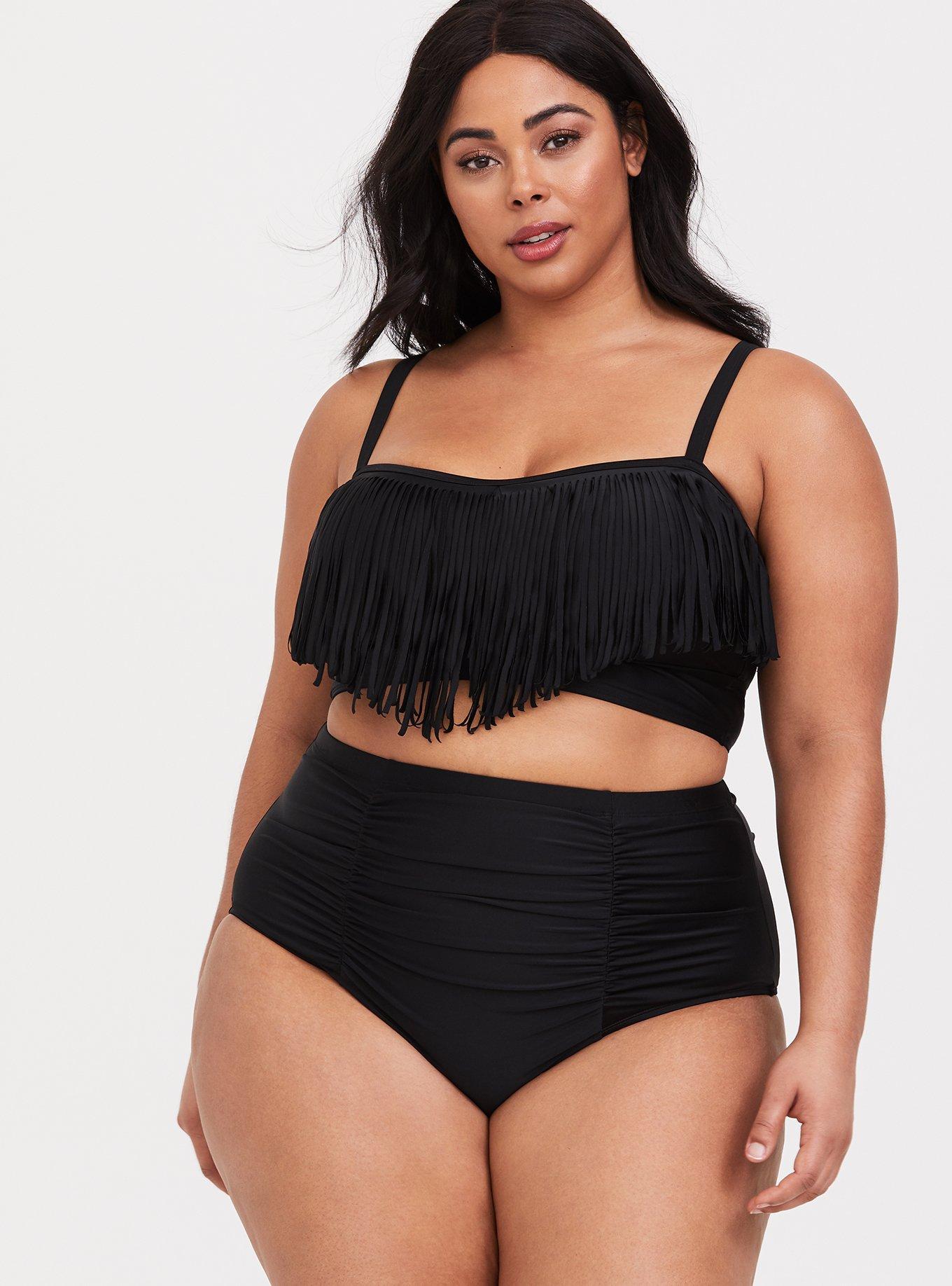 Black Fringe Wireless Bikini Top, , hi-res