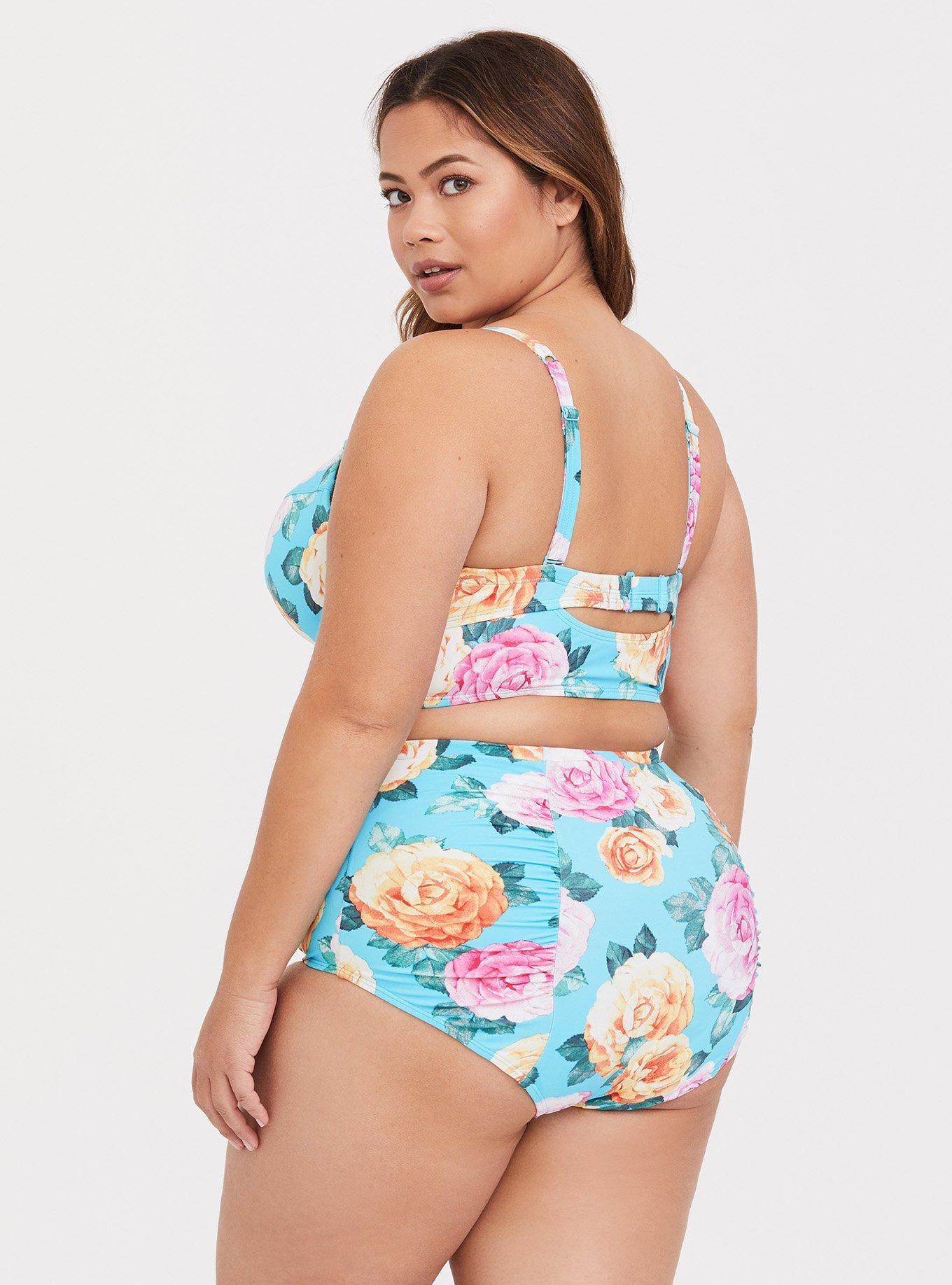 Aqua Blue Floral Underwire Bikini Top, BLUE FLORAL, alternate