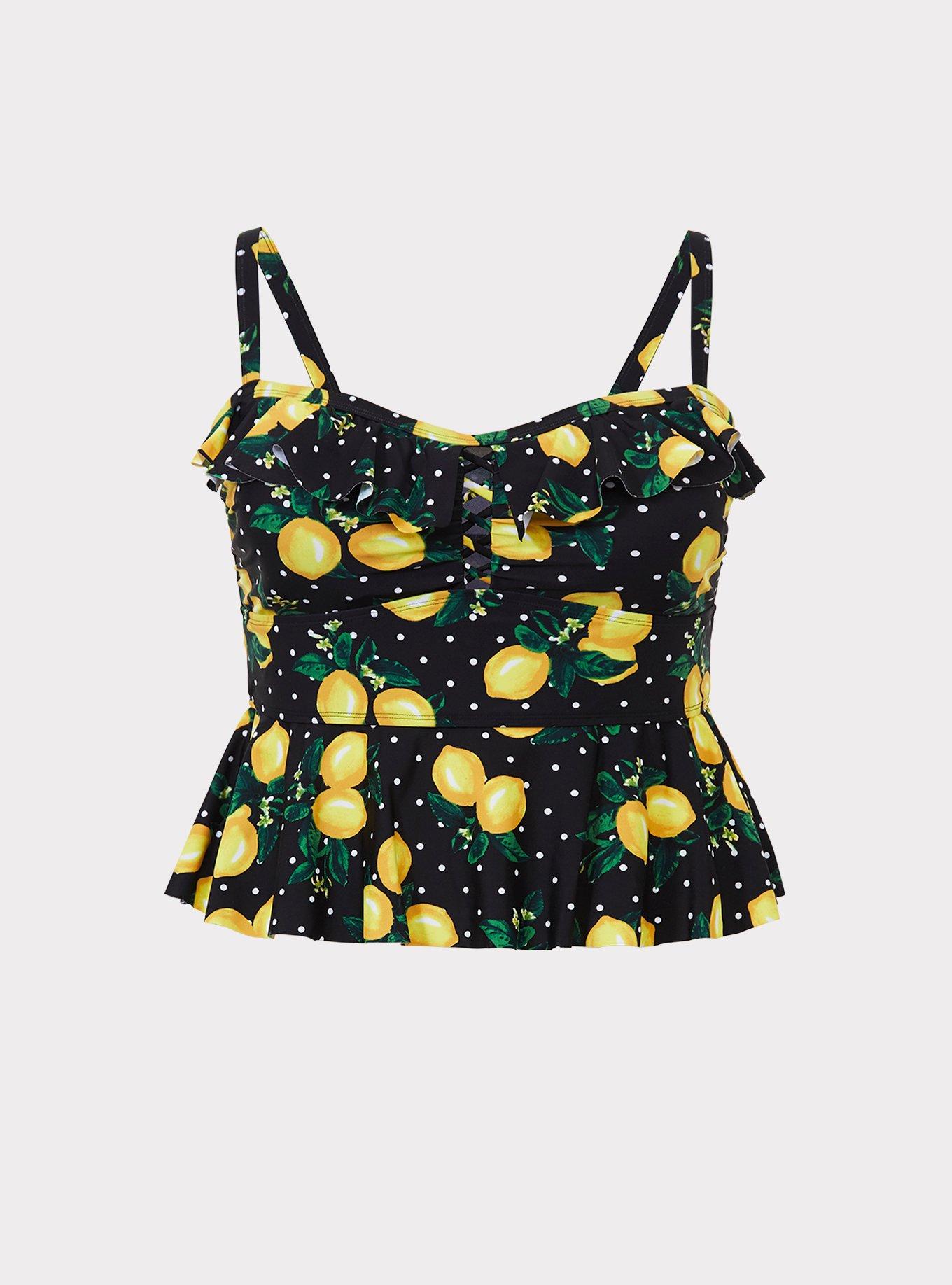 Lemon Dot Peplum Midkini Top, , hi-res