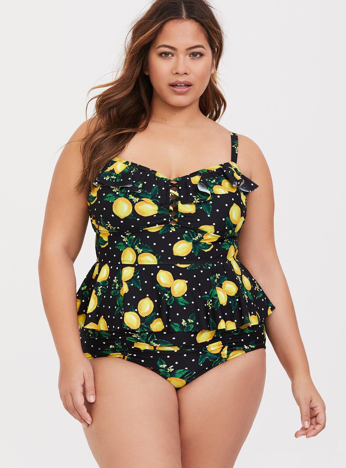 Lemon Dot Peplum Midkini Top, , hi-res