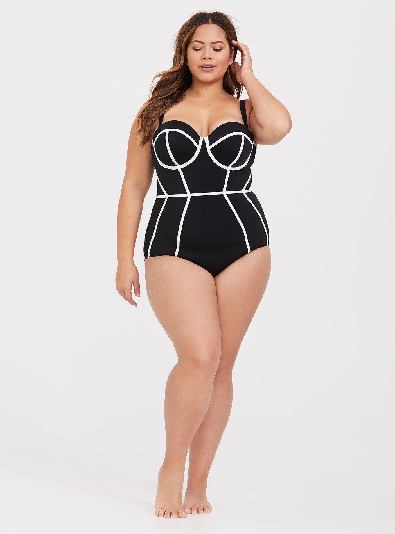 Plus Size Slim Fix Underwire Piping One Piece Swimsuit Torrid