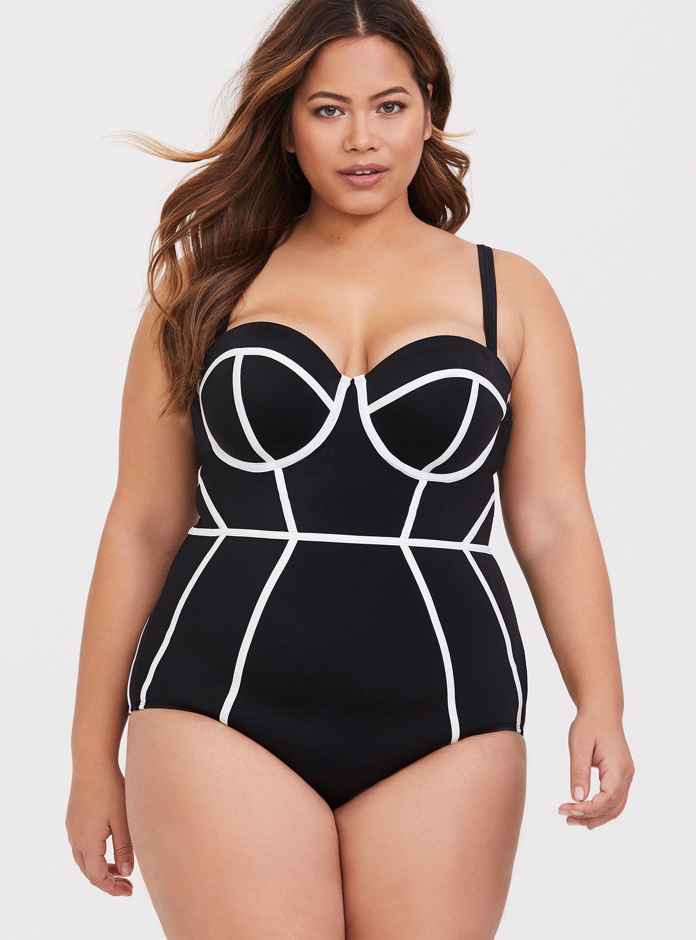 Swimsuits For All Women's Plus Size Tie Front Cup Sized Underwire One Piece  Swimsuit 24 G/H Black Shimmer 