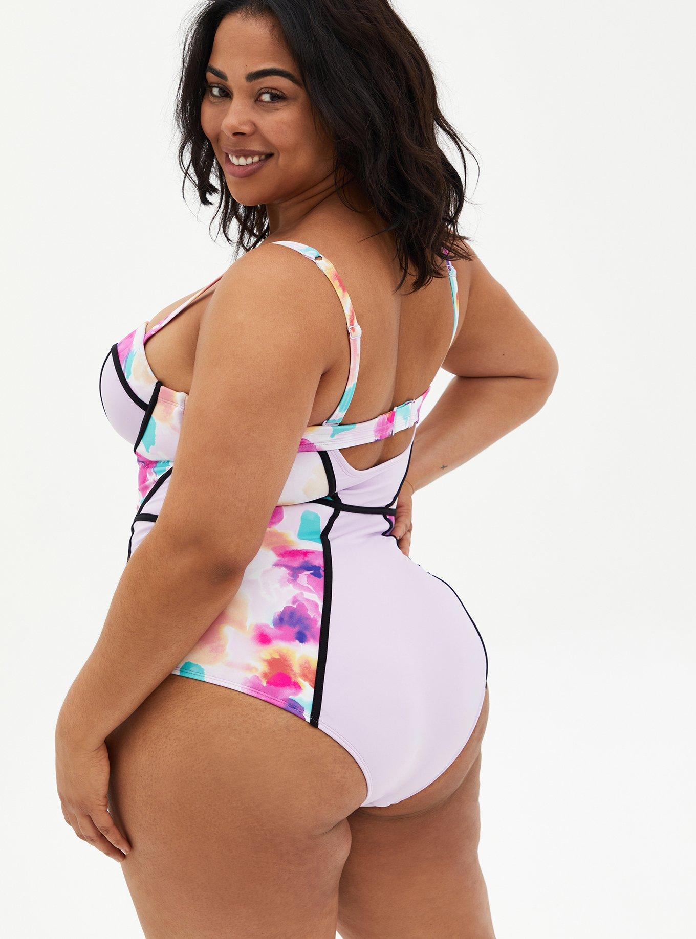 Plus Size - Slim Fix Underwire Piping One Piece Swimsuit - Torrid