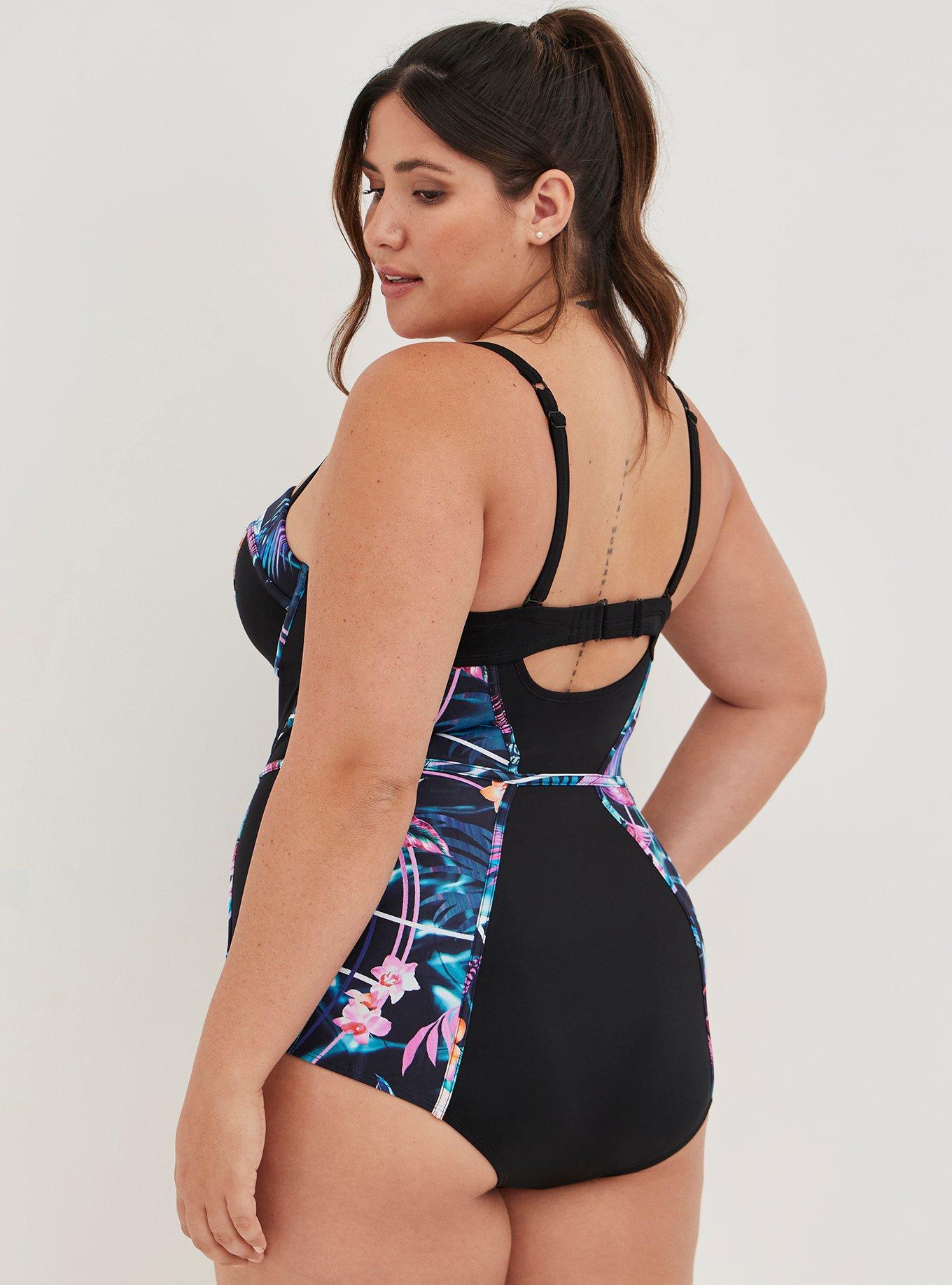 Plus Size - Slim Fix Underwire Piping One Piece Swimsuit - Torrid