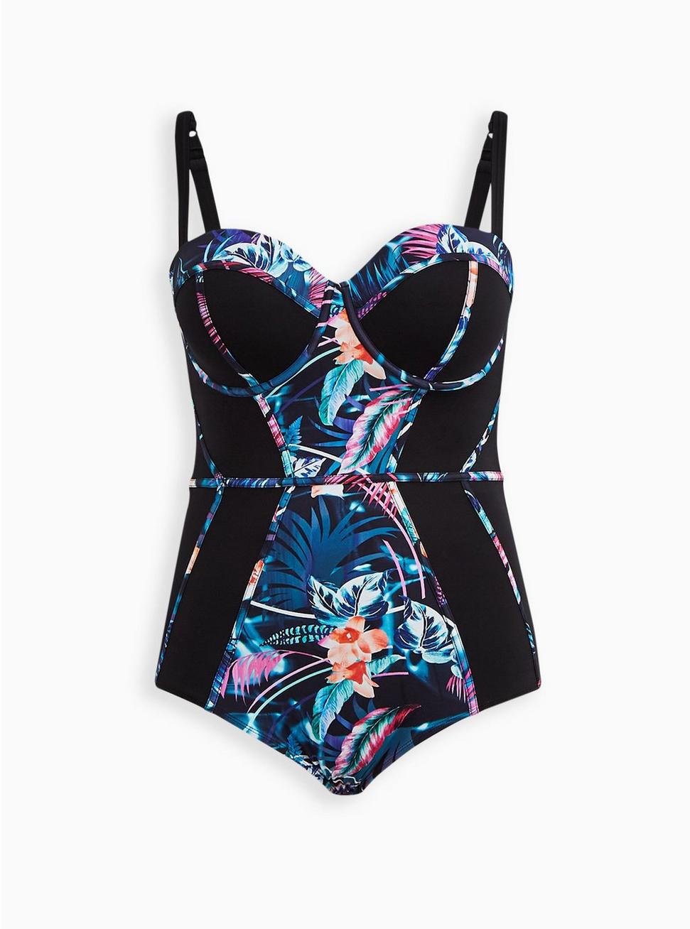 Slim Fix Underwire Piping One Piece Swimsuit, DREAMY TROPICAL, hi-res