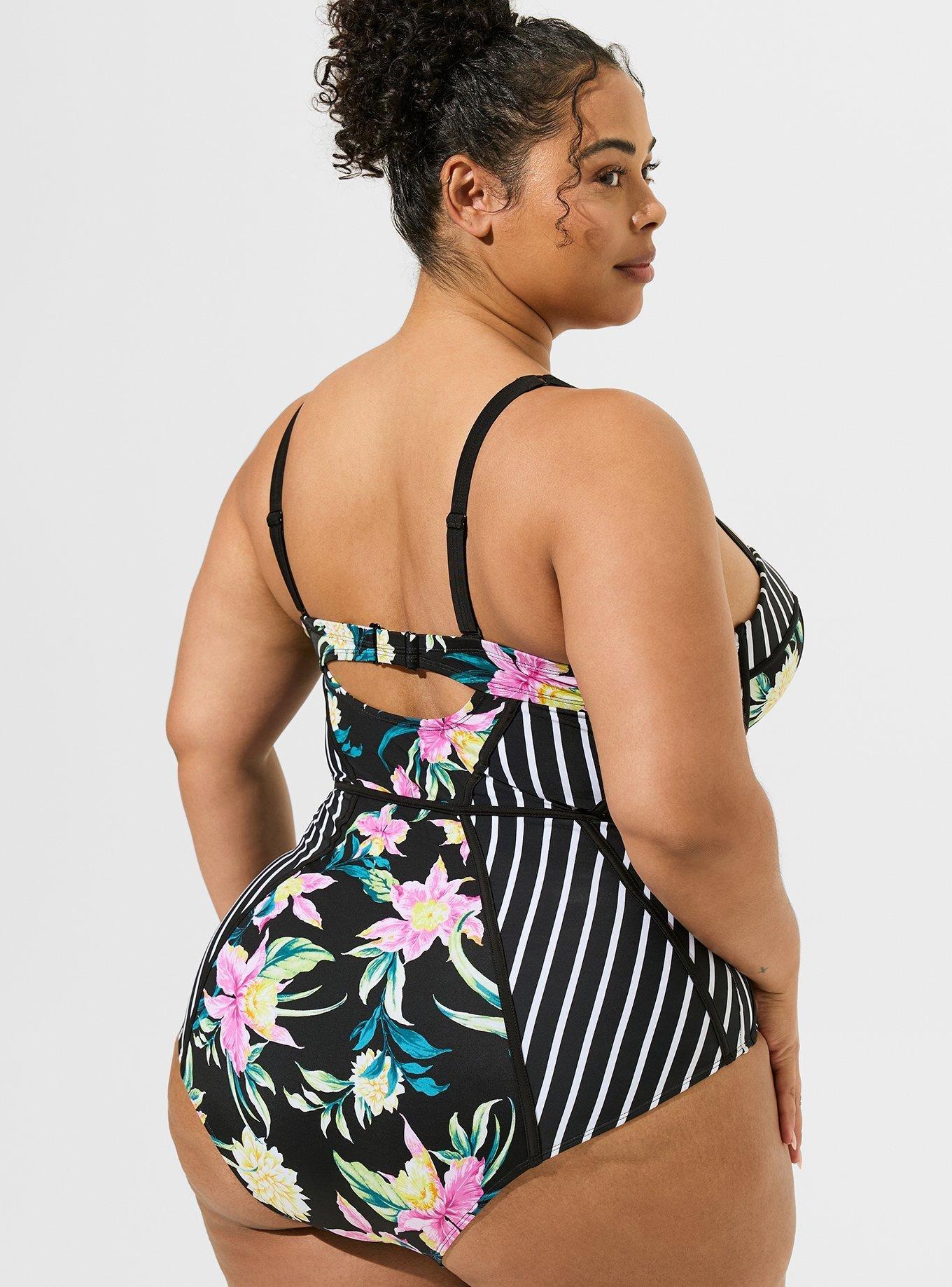 Plus Size - Slim Fix Underwire Piping One Piece Swimsuit - Torrid