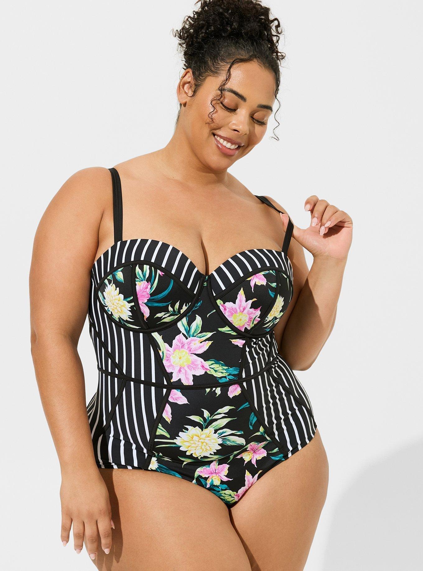 Plus Size - Slim Fix Underwire Piping One Piece Swimsuit - Torrid