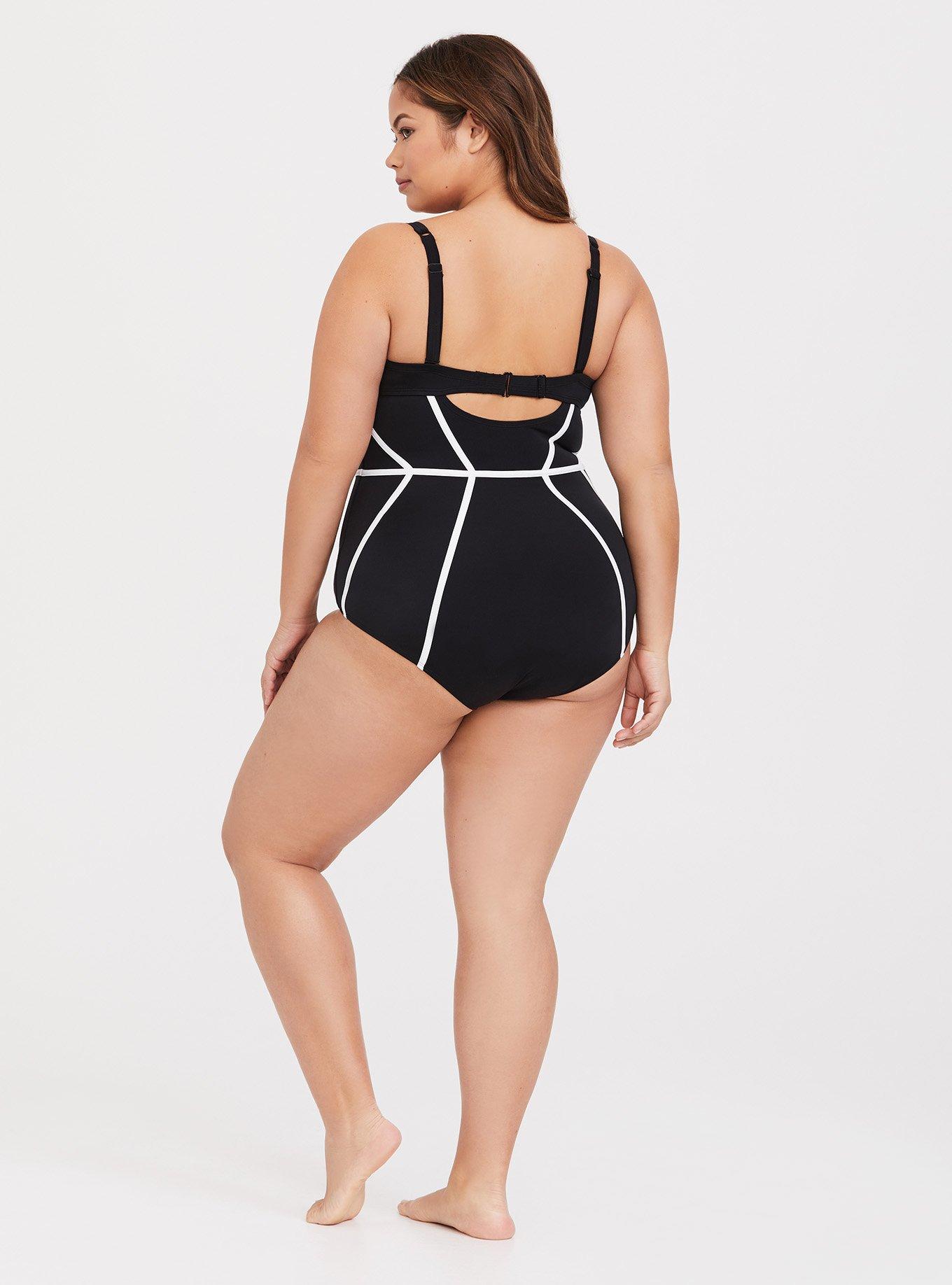 White Contrast Piping Racer Back Thong Bodysuit