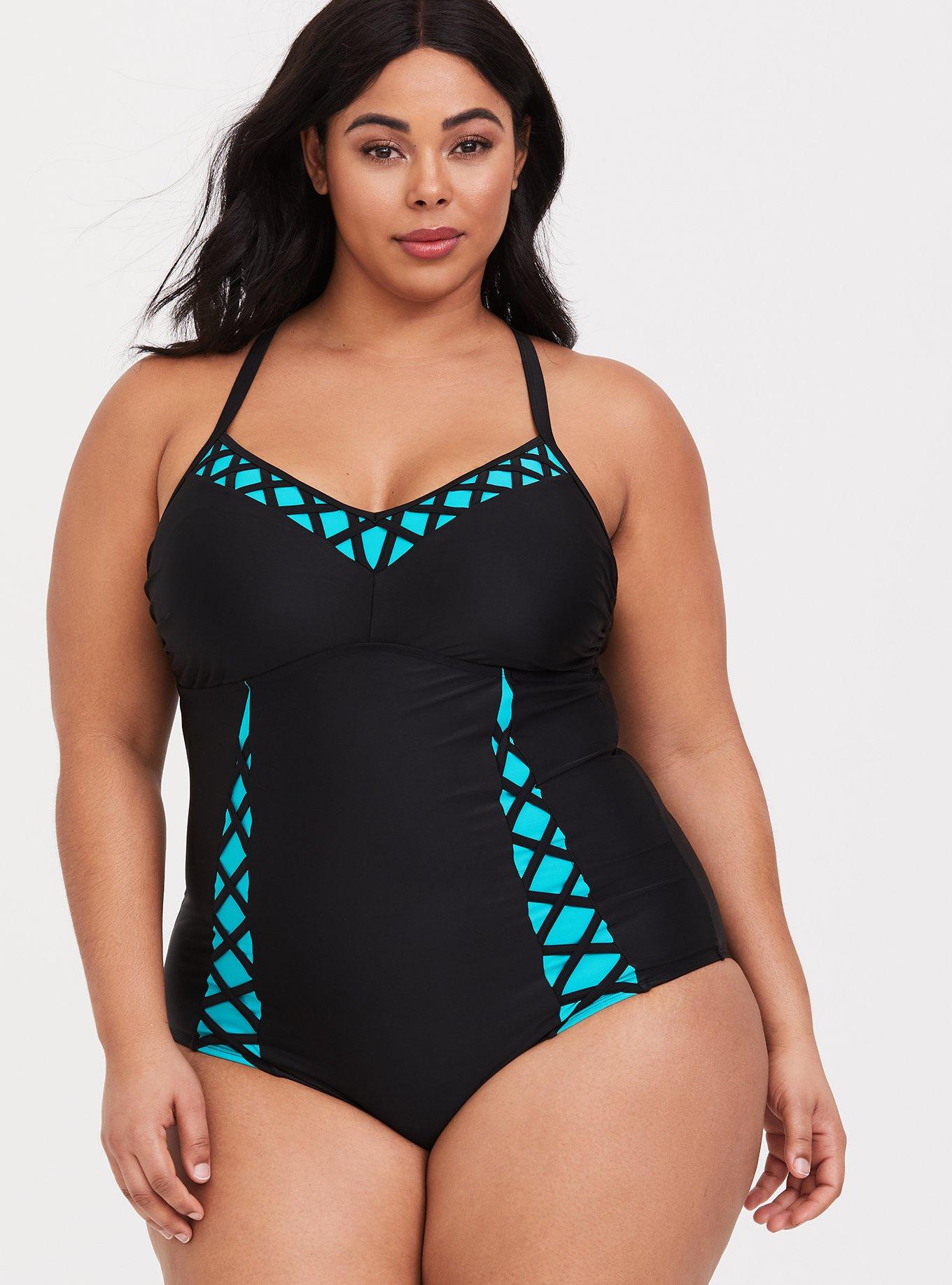 Plus Size - Corset Shape Swim One Piece - Black - Torrid