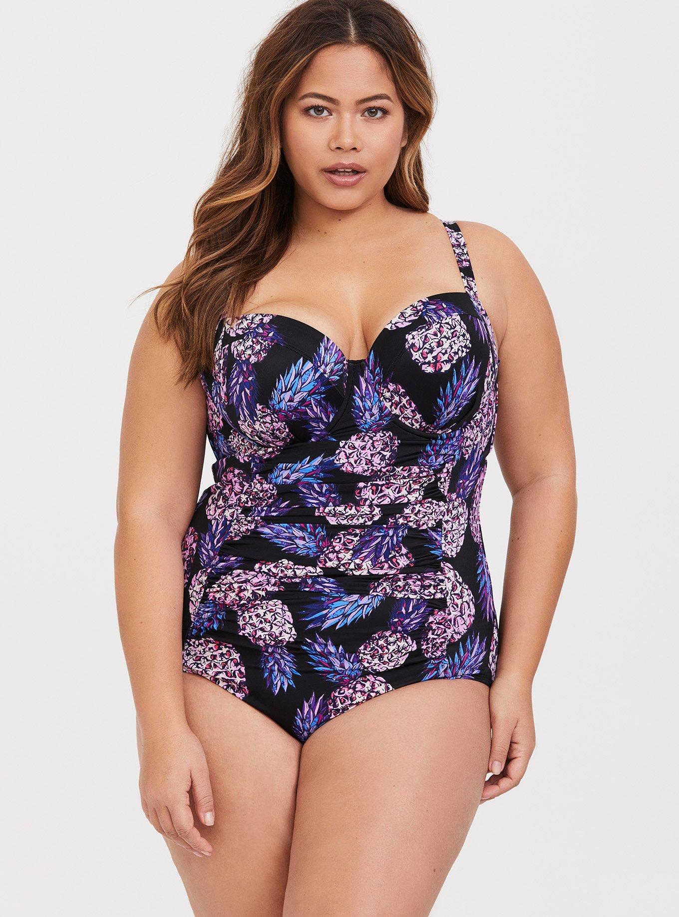 Plus Size - Black Lace Push-Up Strapless One-Piece Swimsuit - Torrid