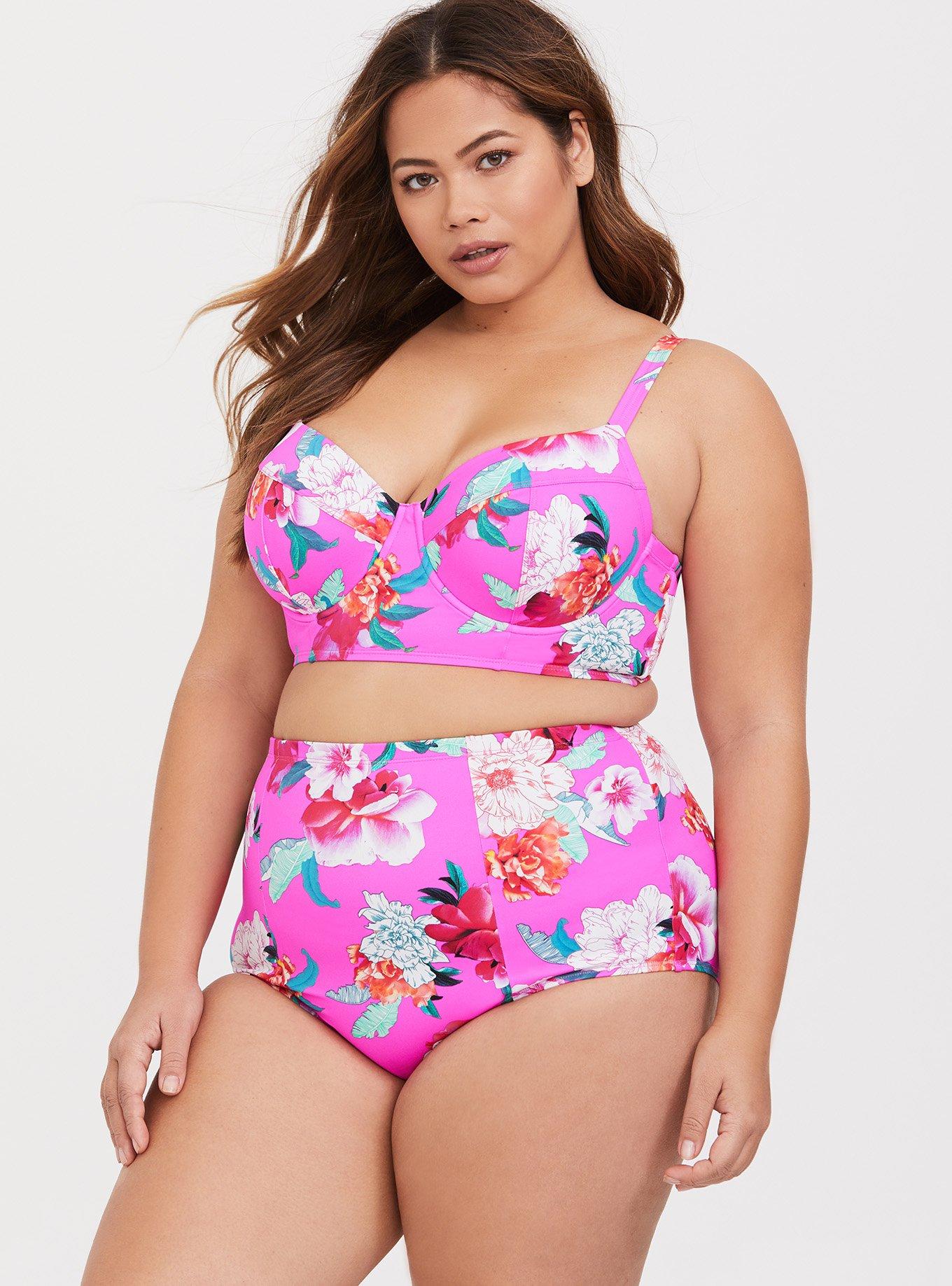 $74 Lucky Brand Women's Pink Floral Print Bikini Swim Top Swimwear Plus  Size 3X