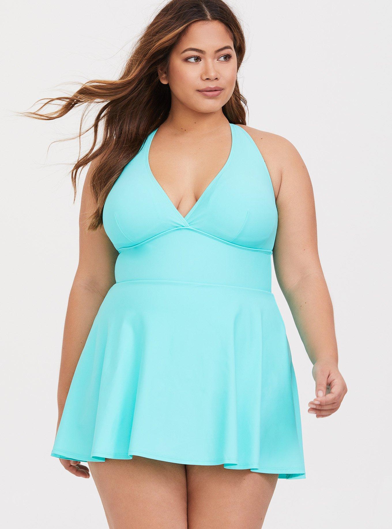 Plus Size - Aqua Wireless One-Piece Swim Dress - Torrid