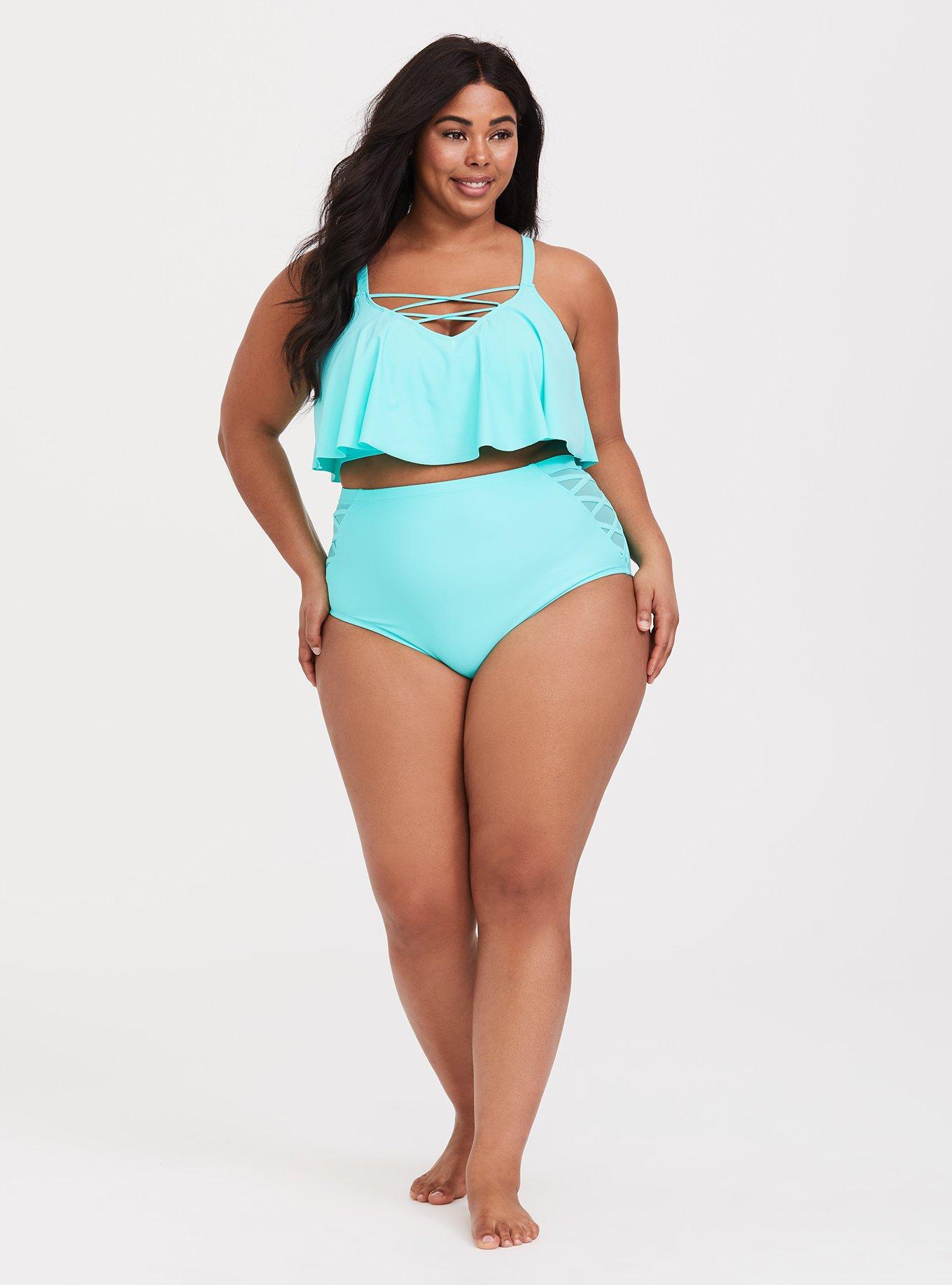 Plus Size High-Rise Strappy Side Swim Bottom, MINT, alternate