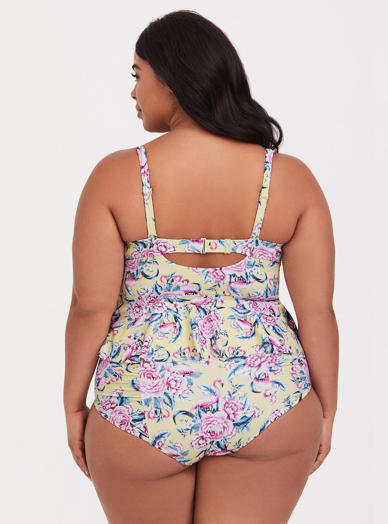 Plus Size Flamingo Print Underwire Tankini Set