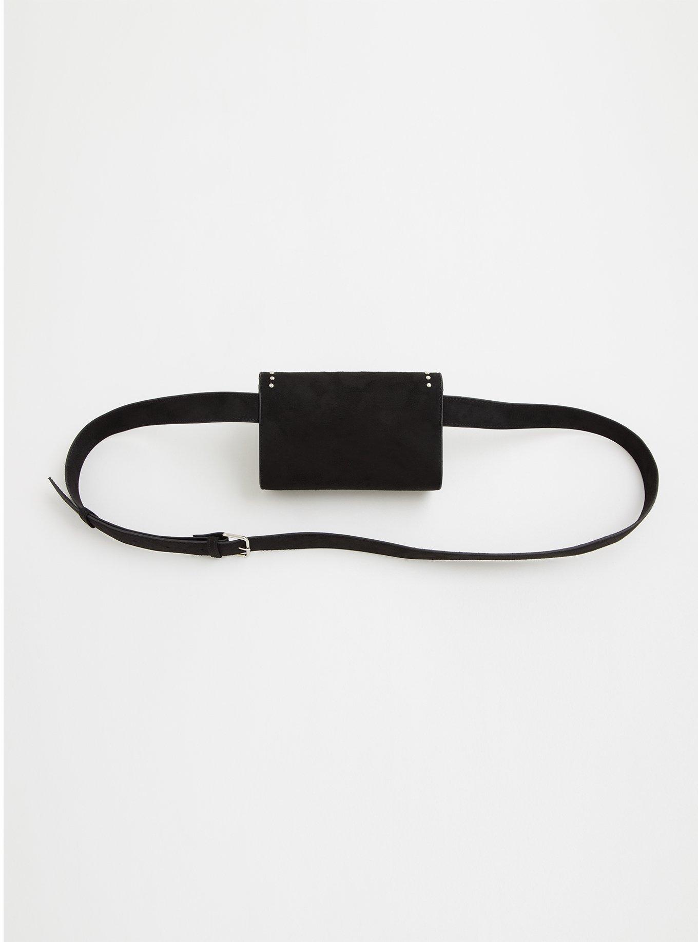 Black Studded Faux Suede Belt Bag, BLACK, alternate