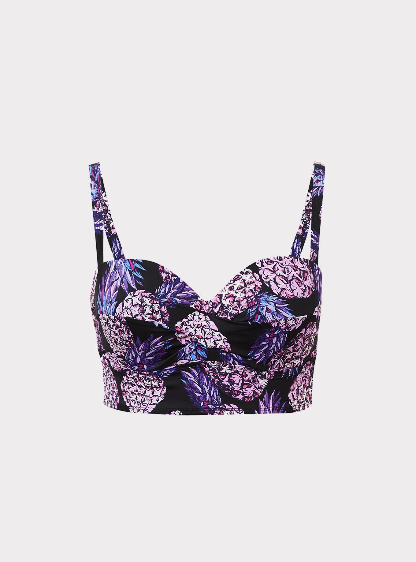 Plus Size Purple Pineapple Underwire Knot Front Bikini Top, , hi-res