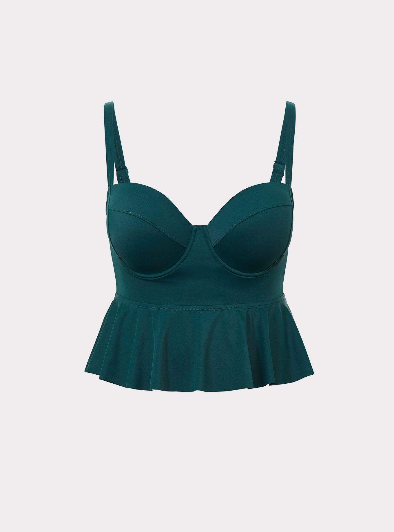 Plus Size Green Push-Up Demi Peplum Midkini Top, , hi-res