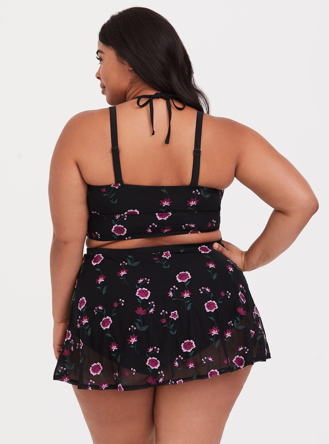 Plus Size - Black Floral High Neck Bikini Top - Torrid