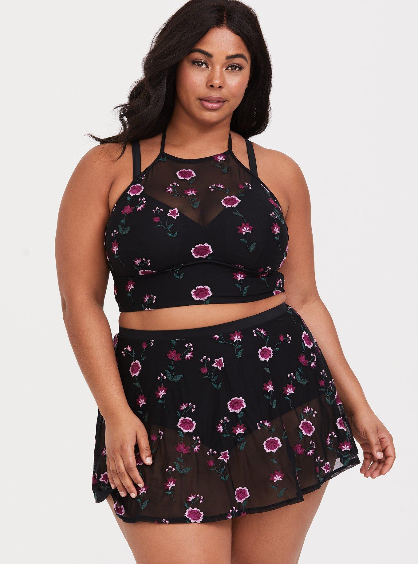 Plus Size Black Floral High Neck Bikini Top Torrid
