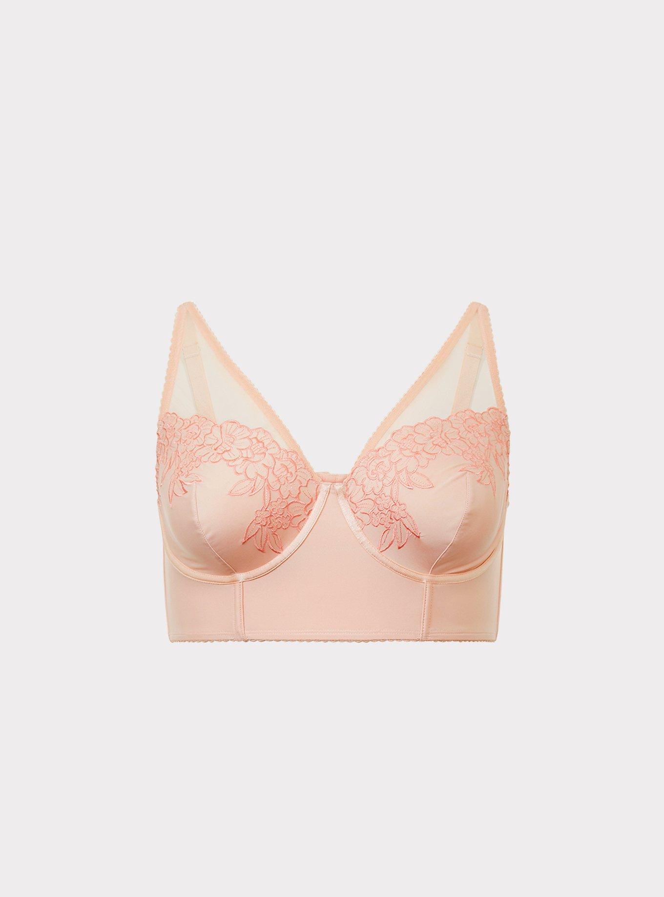 Embroidered Microfiber & Mesh Longline Underwire Bralette, , hi-res