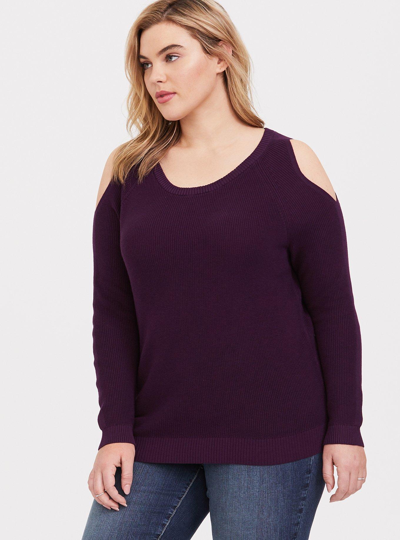 Purple cold sales shoulder sweater