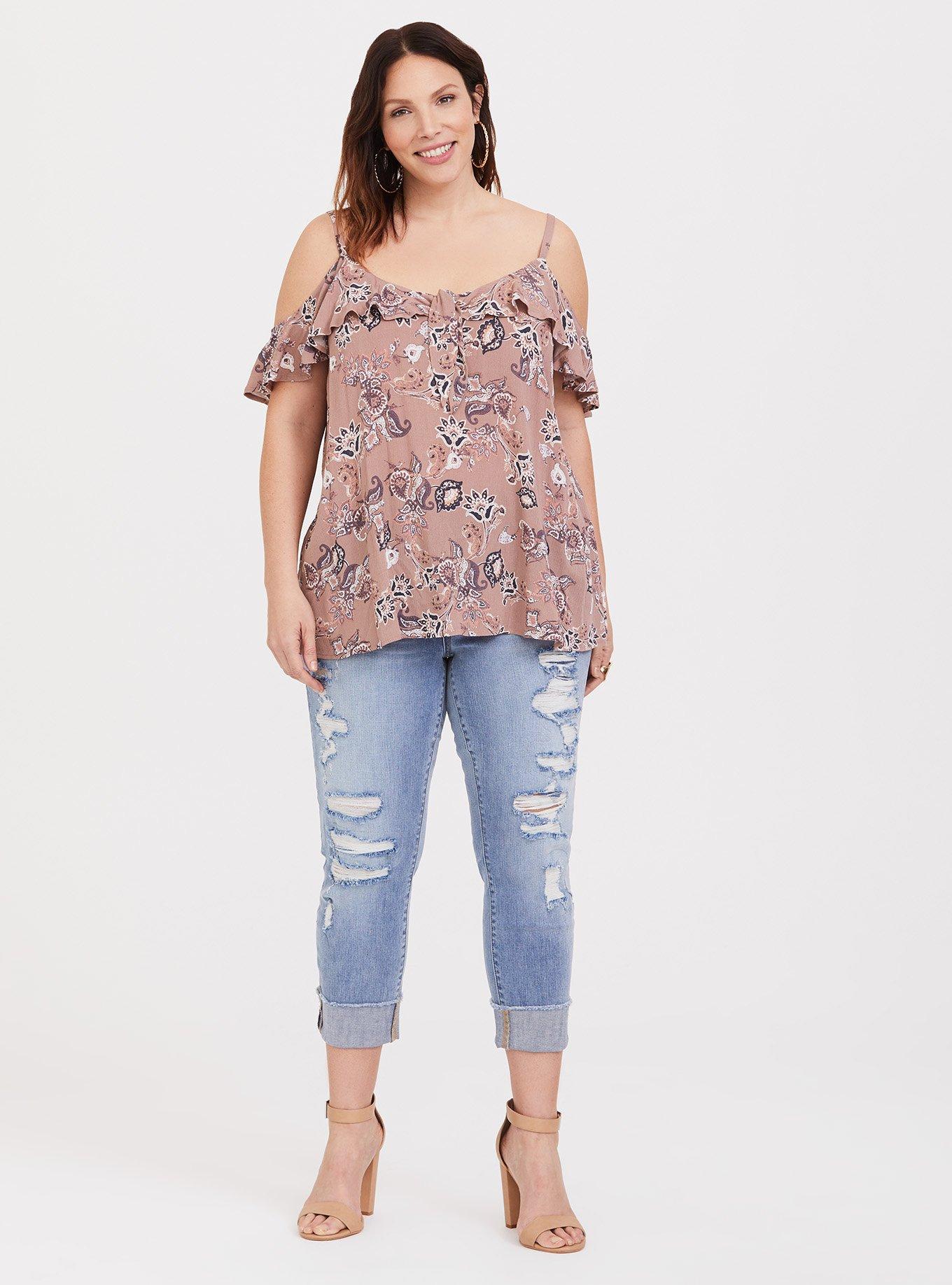 Walnut Paisley Gauze Cold Shoulder Top, PAISLEY, alternate