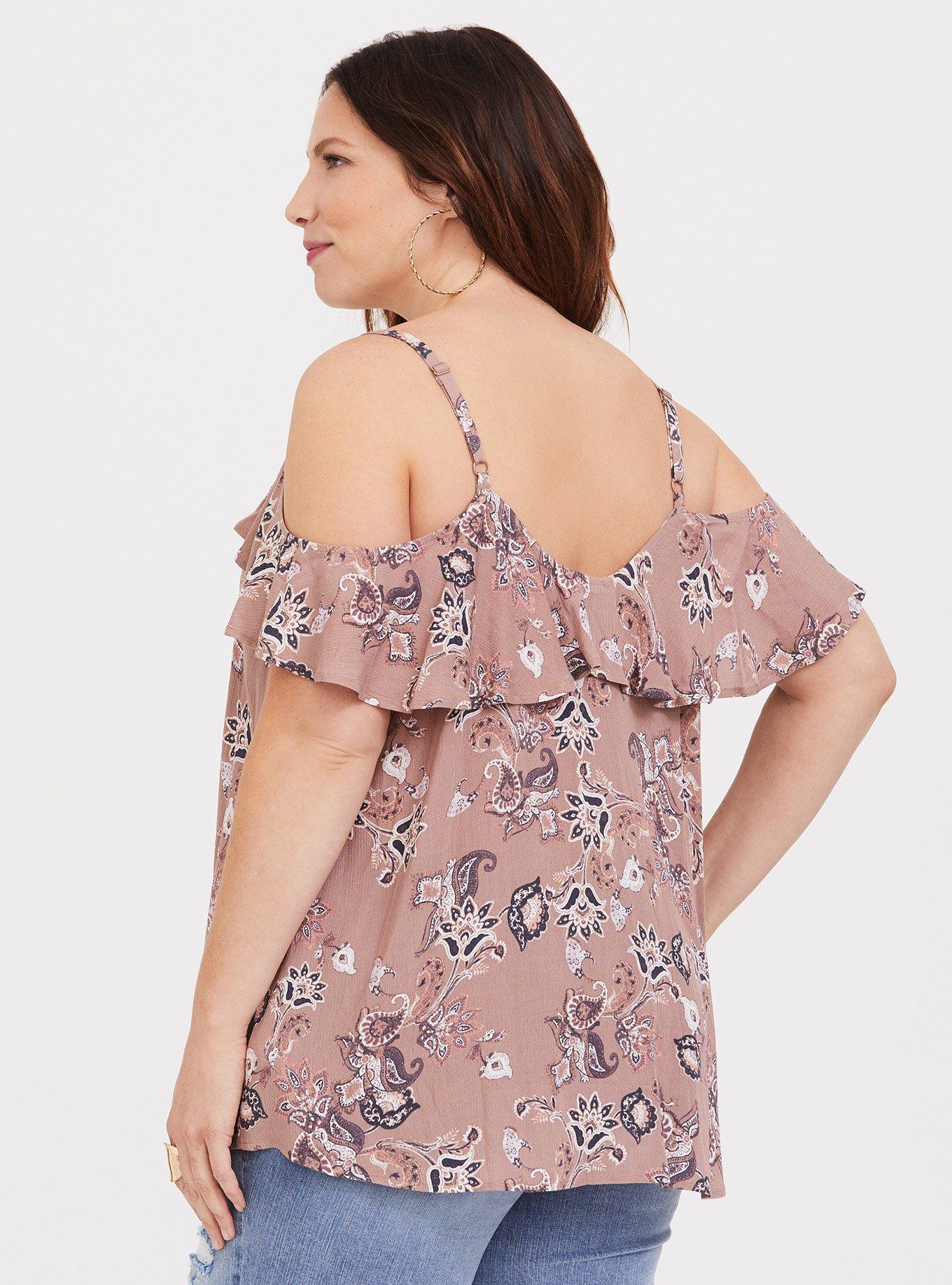 Walnut Paisley Gauze Cold Shoulder Top, PAISLEY, alternate