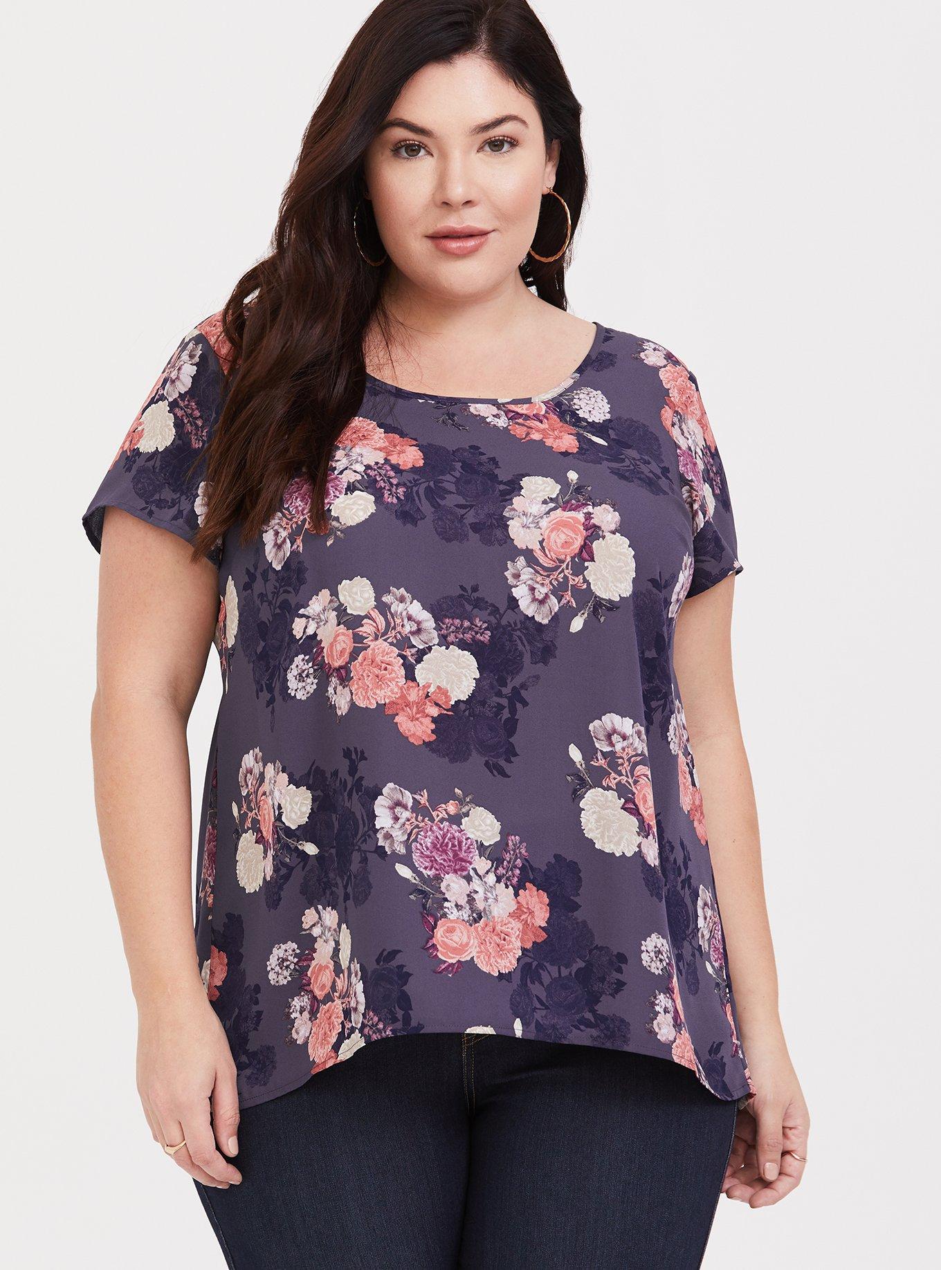 Plus Size - Georgette Hi-Low Short Sleeve Blouse - Torrid