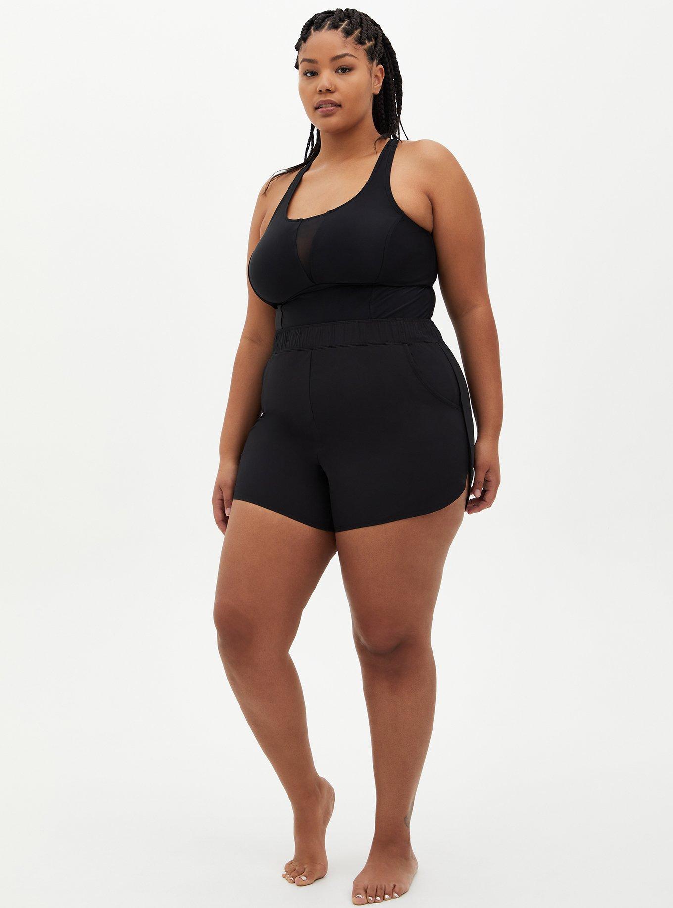 Plus Size crepe 5'' Coverup short, DEEP BLACK, alternate